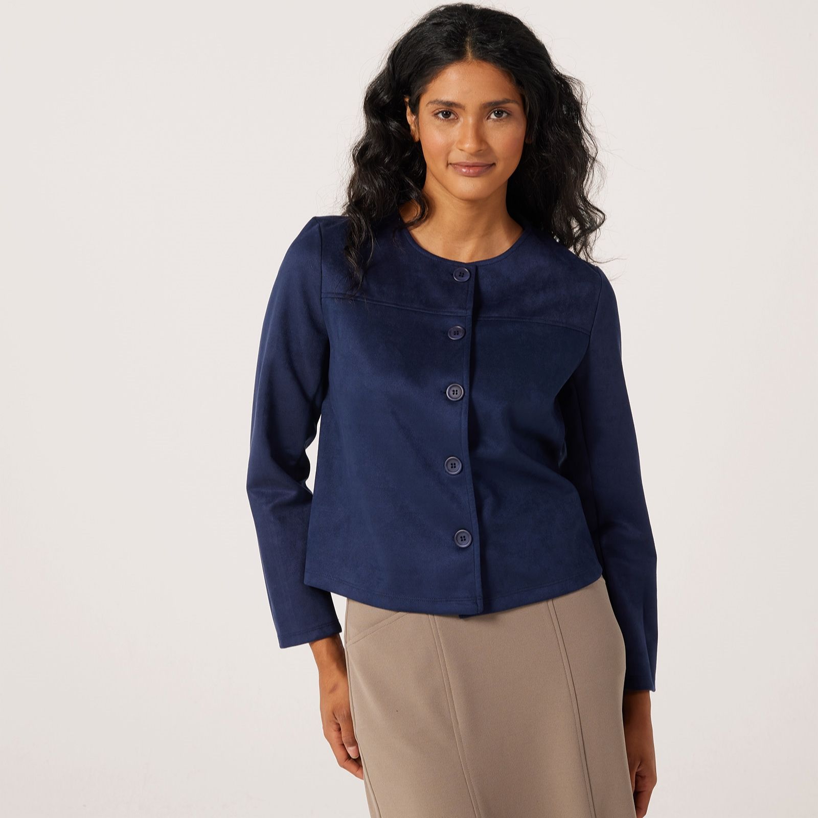 Kim & Co Stretch Faux Suede Button Front Jacket