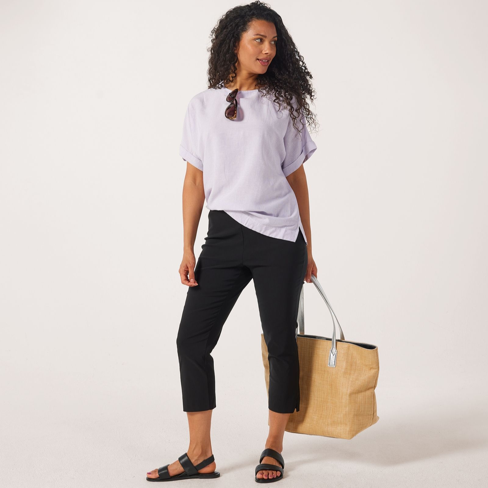Frank Usher Pull On Stretch Cropped Trousers With Slit & Pocket Detail