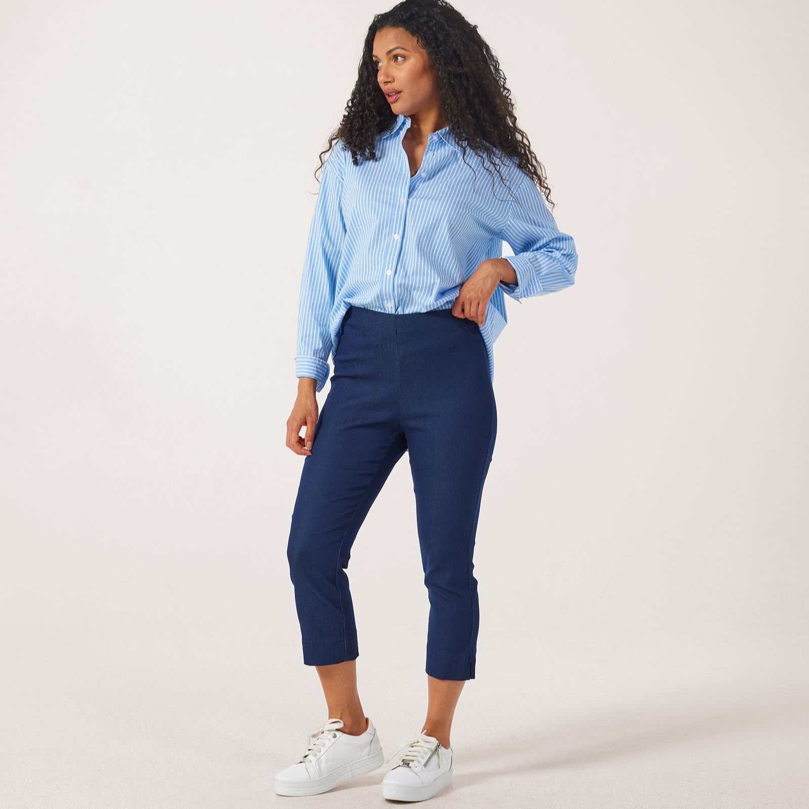 Frank Usher Pull On Stretch Cropped Trousers With Slit & Pocket Detail