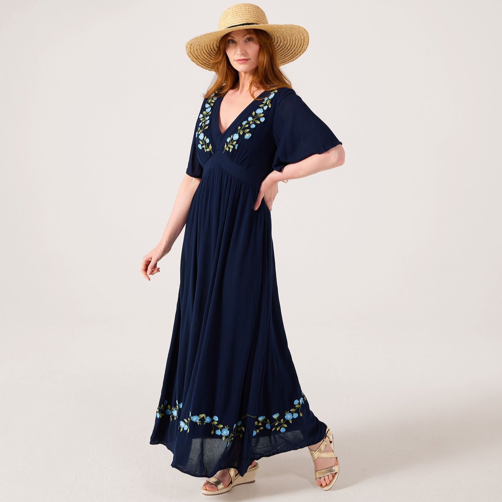 YAS Chella Embroidered Maxi Smock Dress