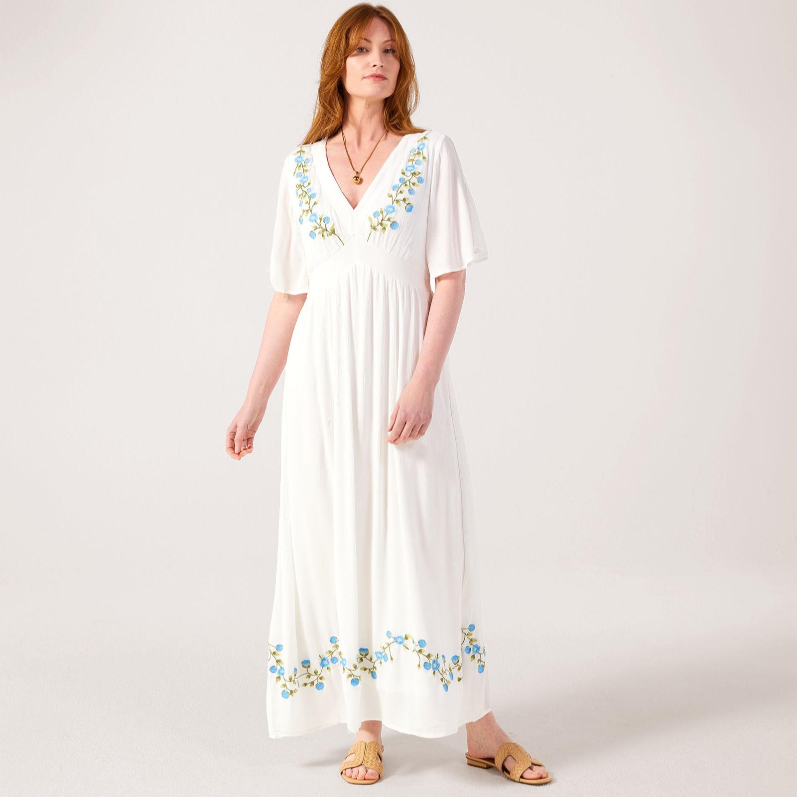 YAS Chella Embroidered Maxi Smock Dress