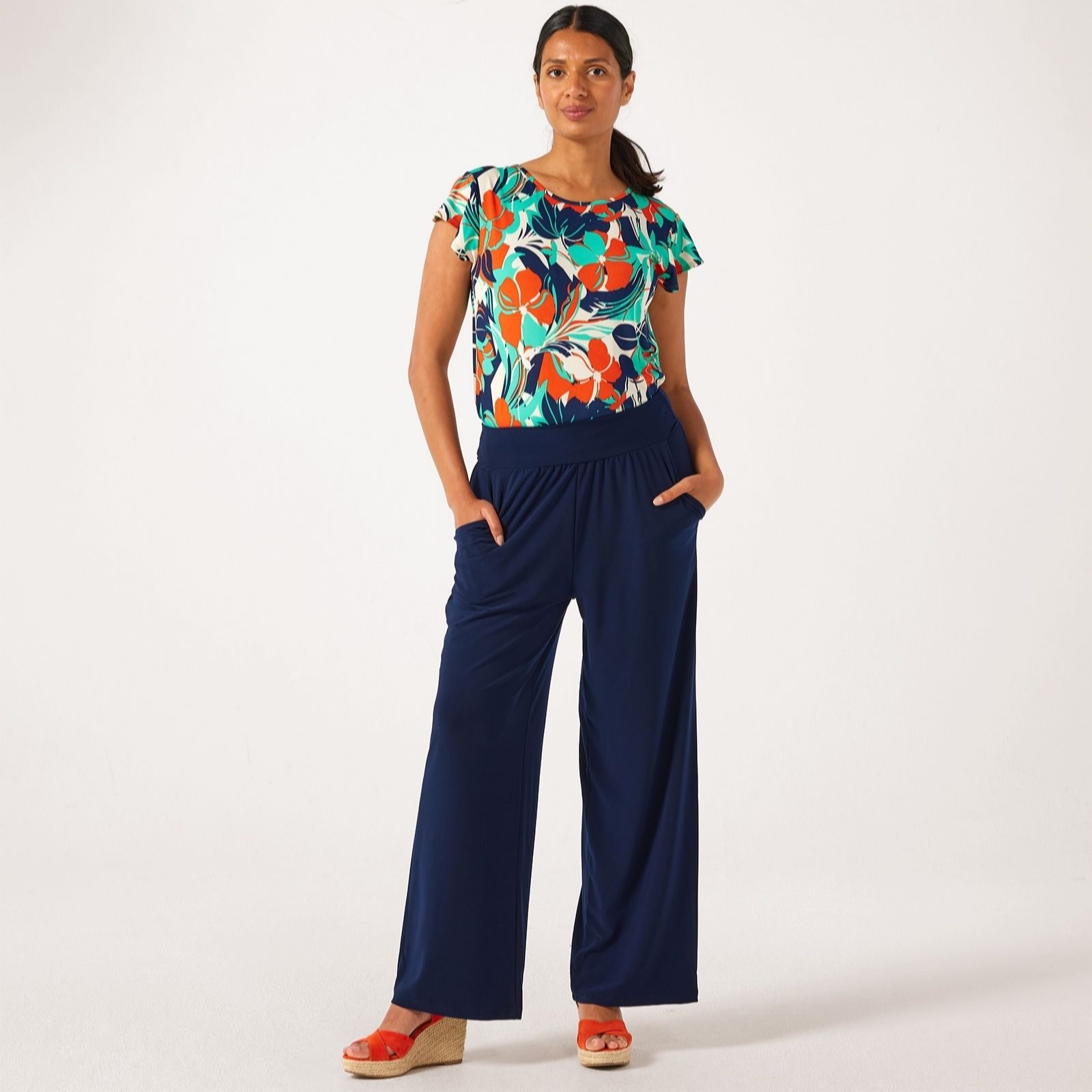Kim & Co Deluxe Brazil Jersey Wide Leg Riviera Petite Trousers