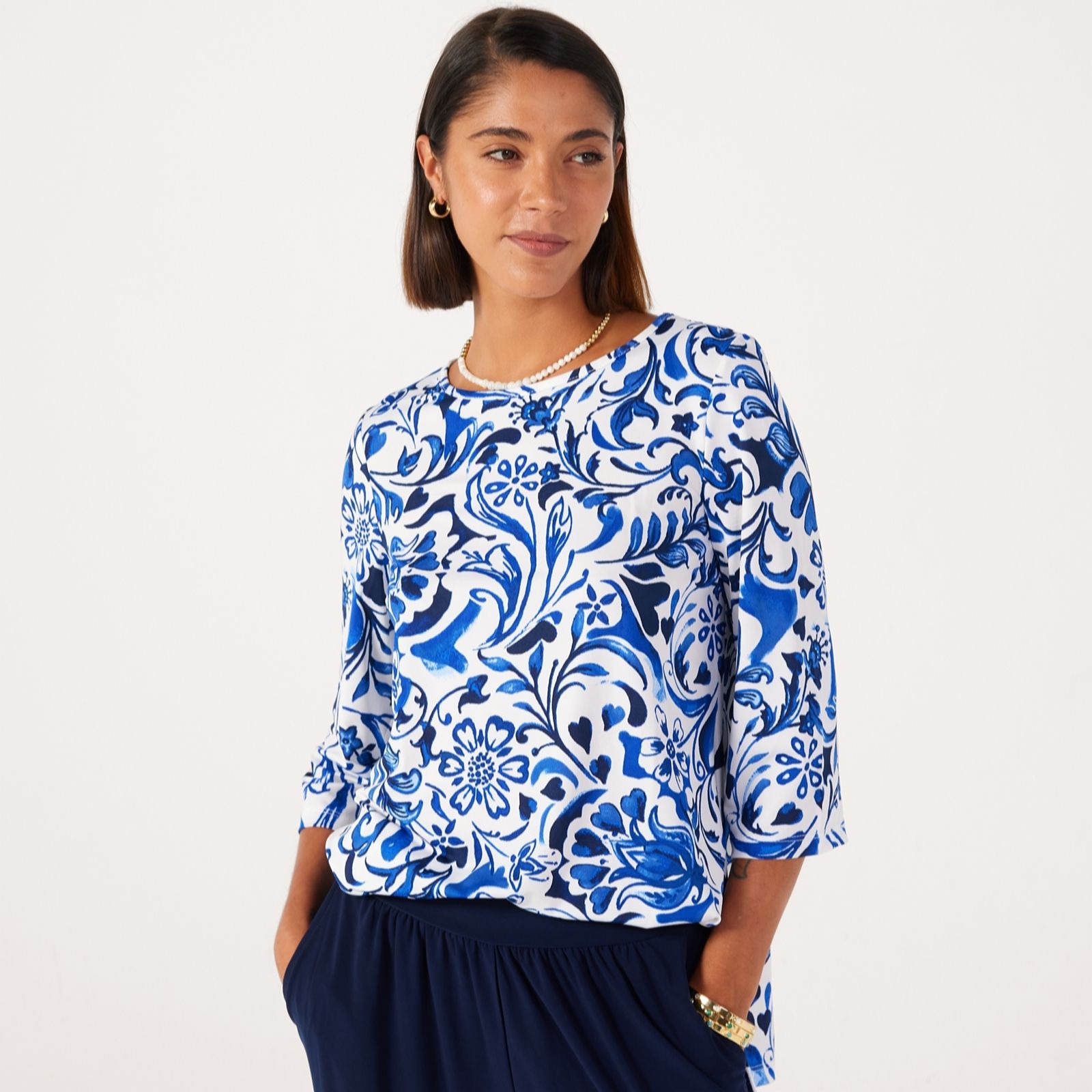 Kim & Co Brazil Knit Relaxed Sleeve Tunic With Side Slits