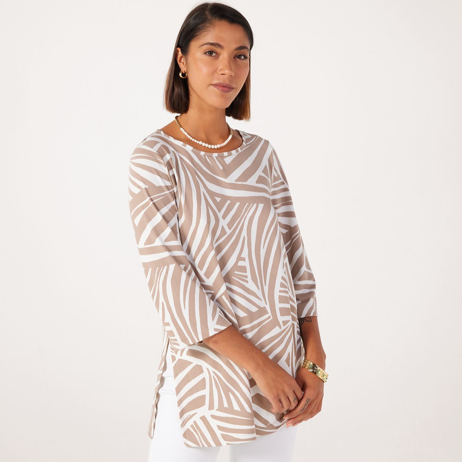 Kim & Co Brazil Knit Relaxed Sleeve Tunic With Side Slits