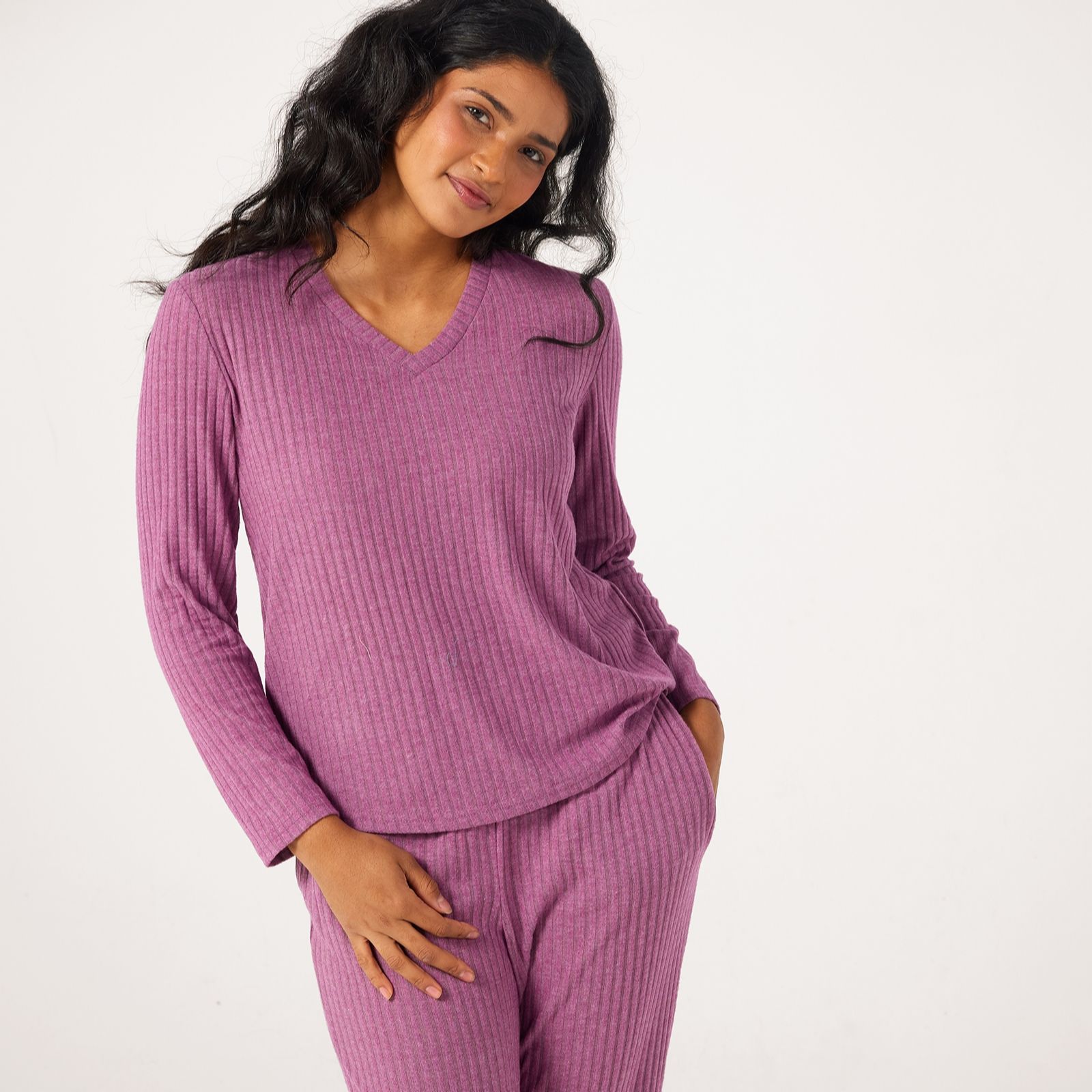 Cozee Home V-Neck Ribbed Lounge Set