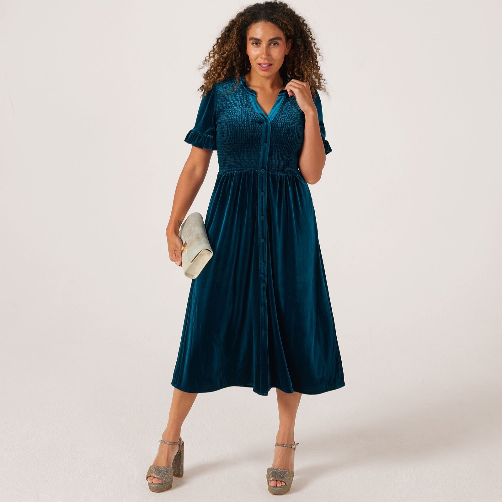 Dannii Minogue Velvet Shirred Dress Petite