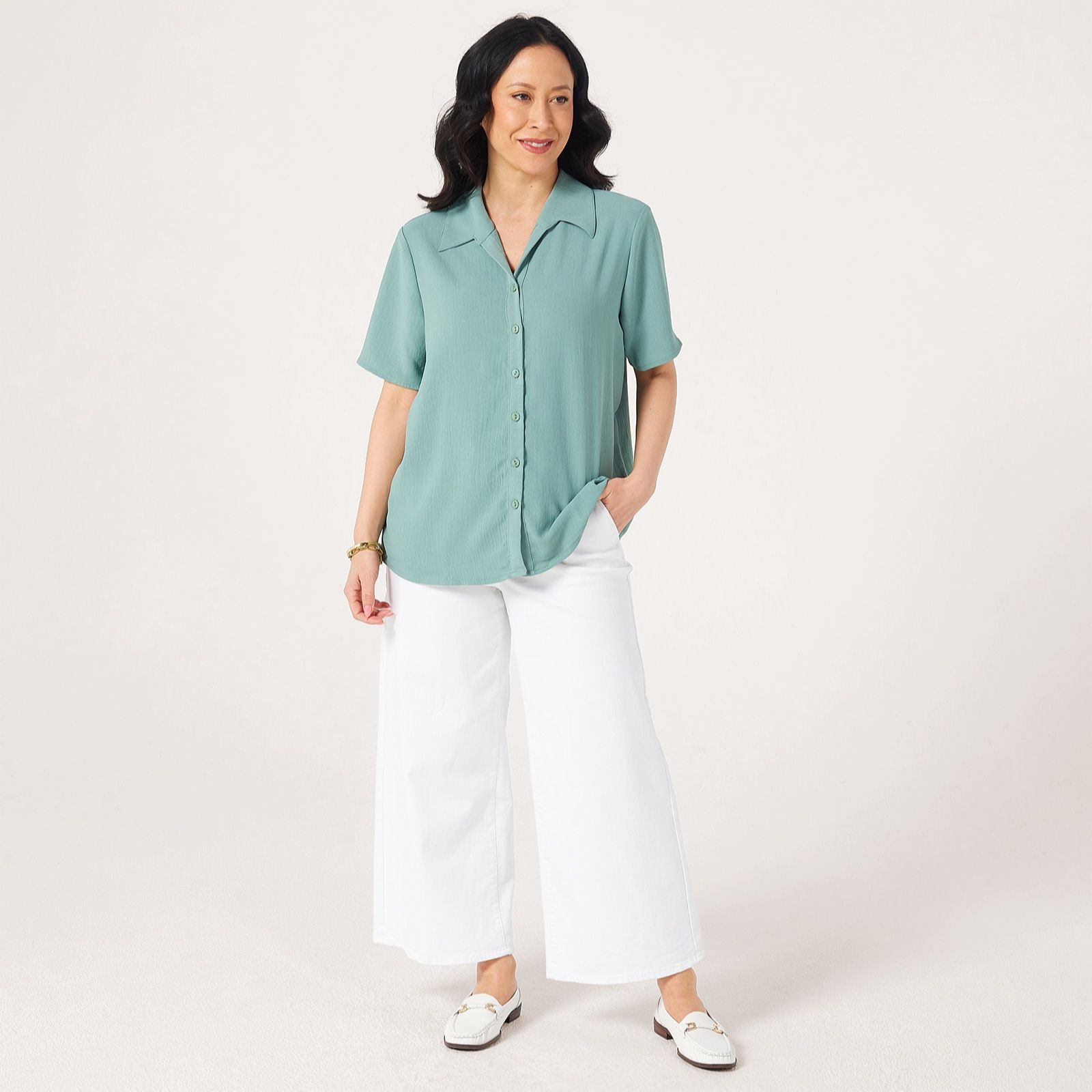 Kim & Co Crinkle Poplin Short Sleeve Sophia Relaxed Shirt