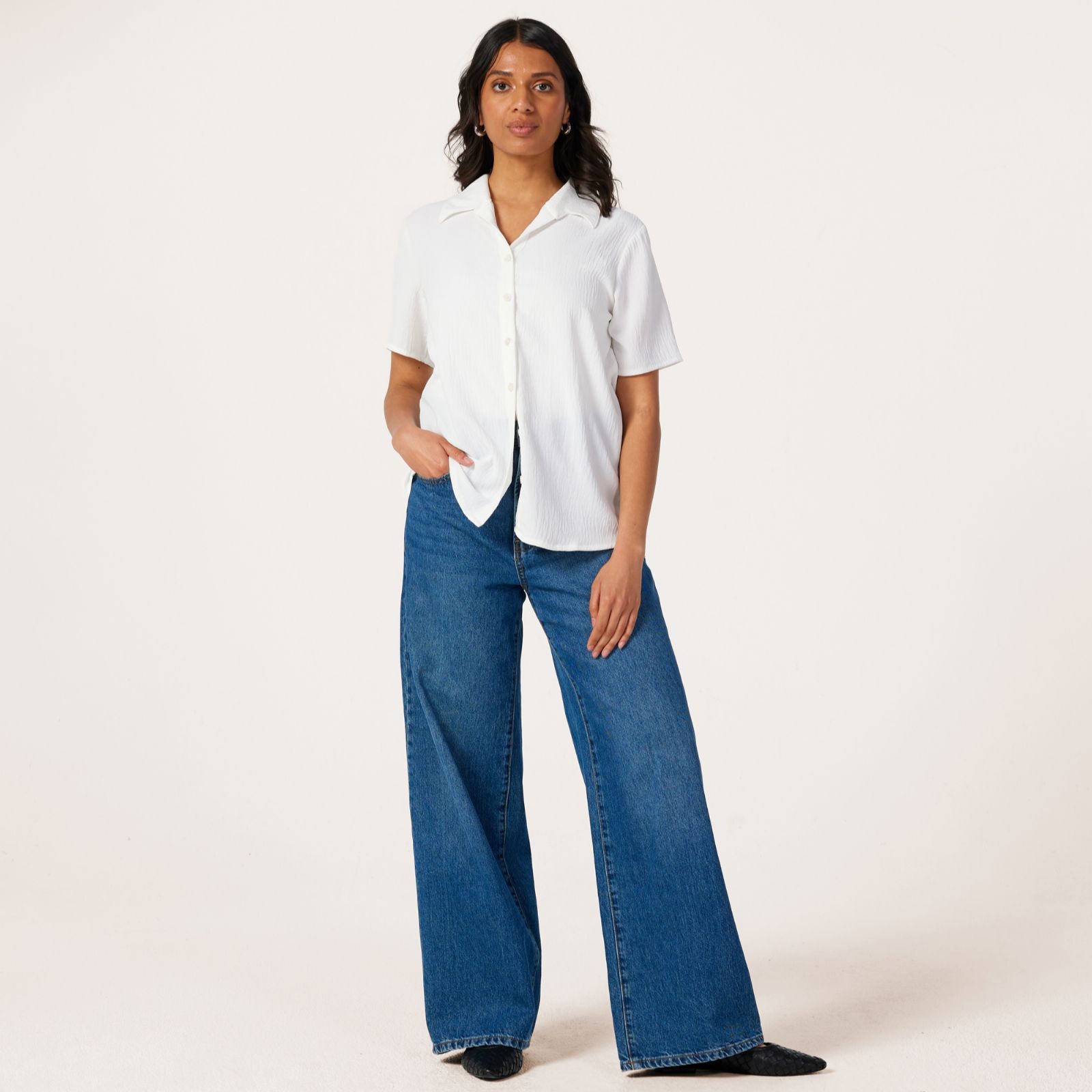 Kim & Co Crinkle Poplin Short Sleeve Sophia Relaxed Shirt