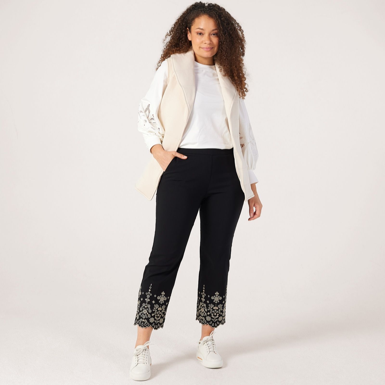 MarlaWynne Collection Flatterfit Embroidered Petite Pant