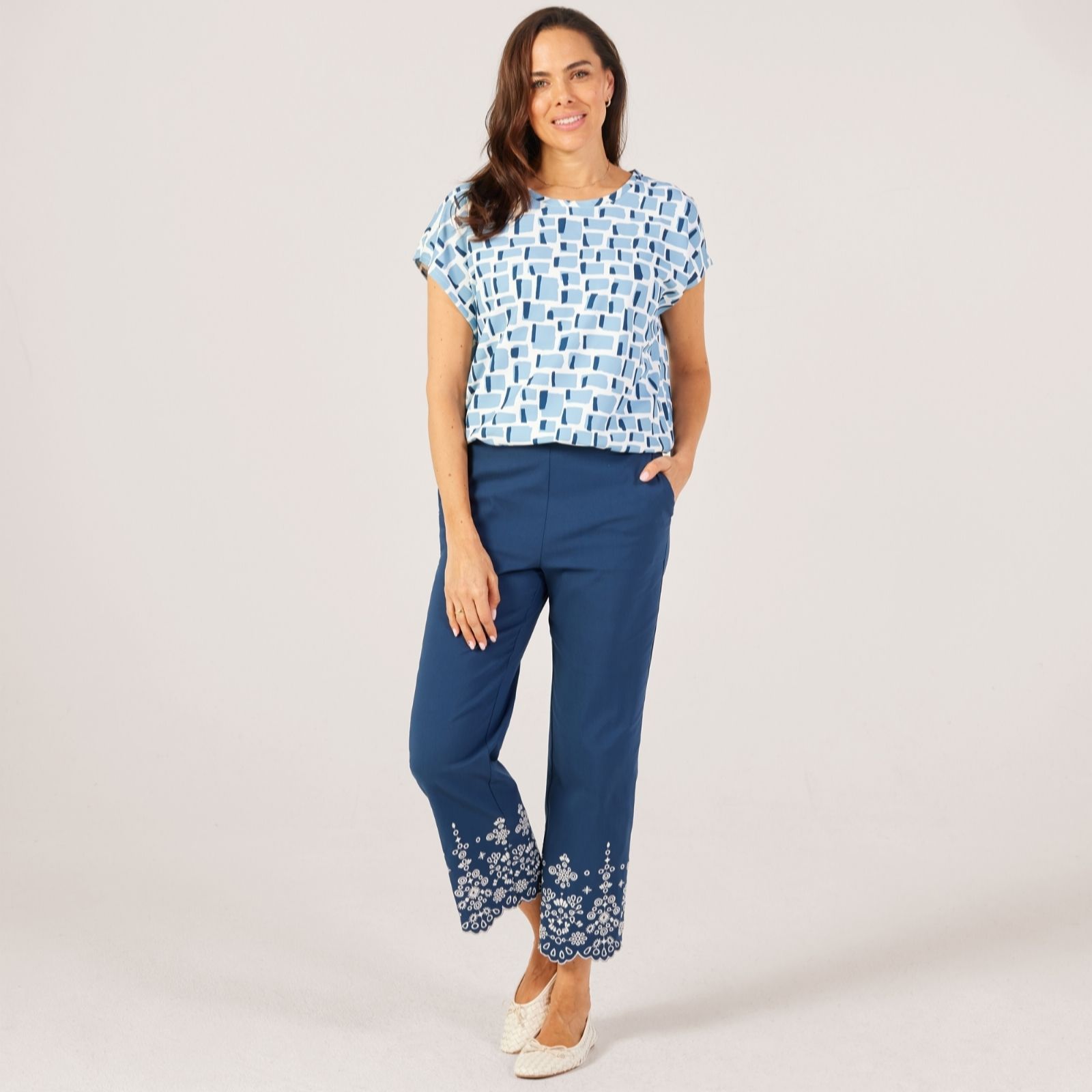 MarlaWynne Collection Flatterfit Embroidered Pant Petite