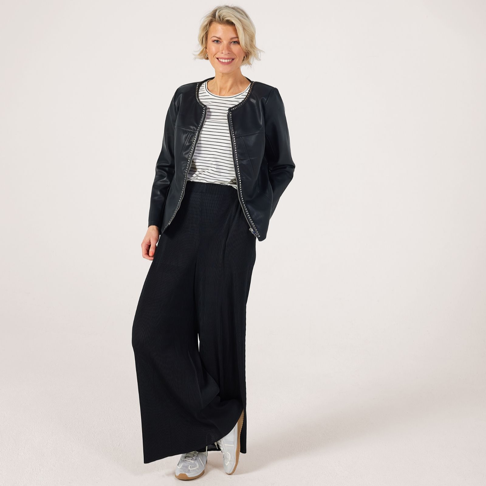 Frank Usher Round Neck Studded PU Biker Jacket