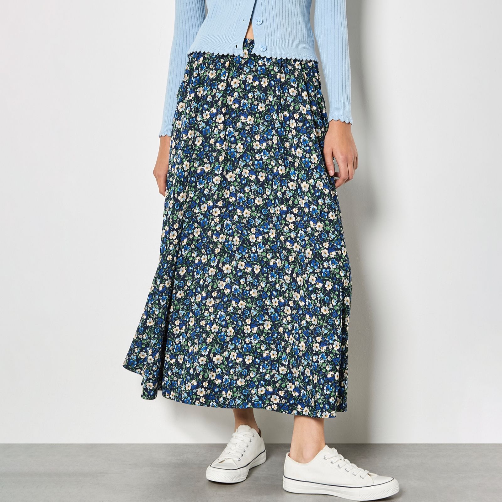 Apricot Floral A-Line Midaxi Skirt