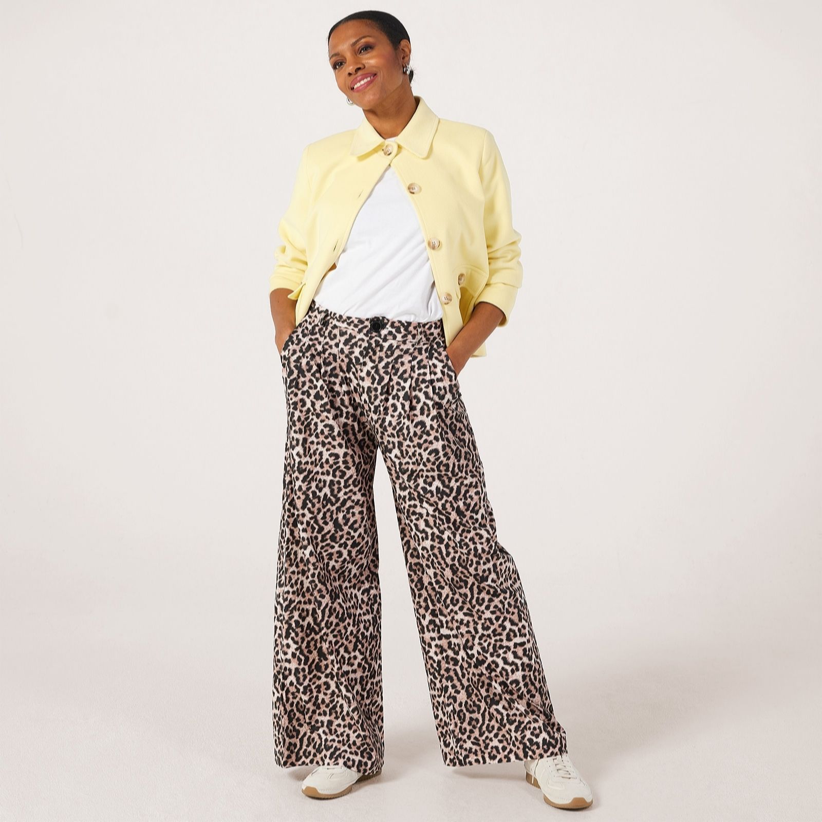 Helene Berman Cotton Stretch Front Pleat Wide Leg Tousers