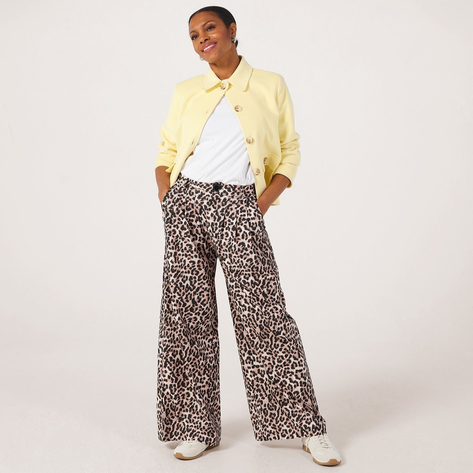 Helene Berman Cotton Stretch Front Pleat Wide Leg Tousers