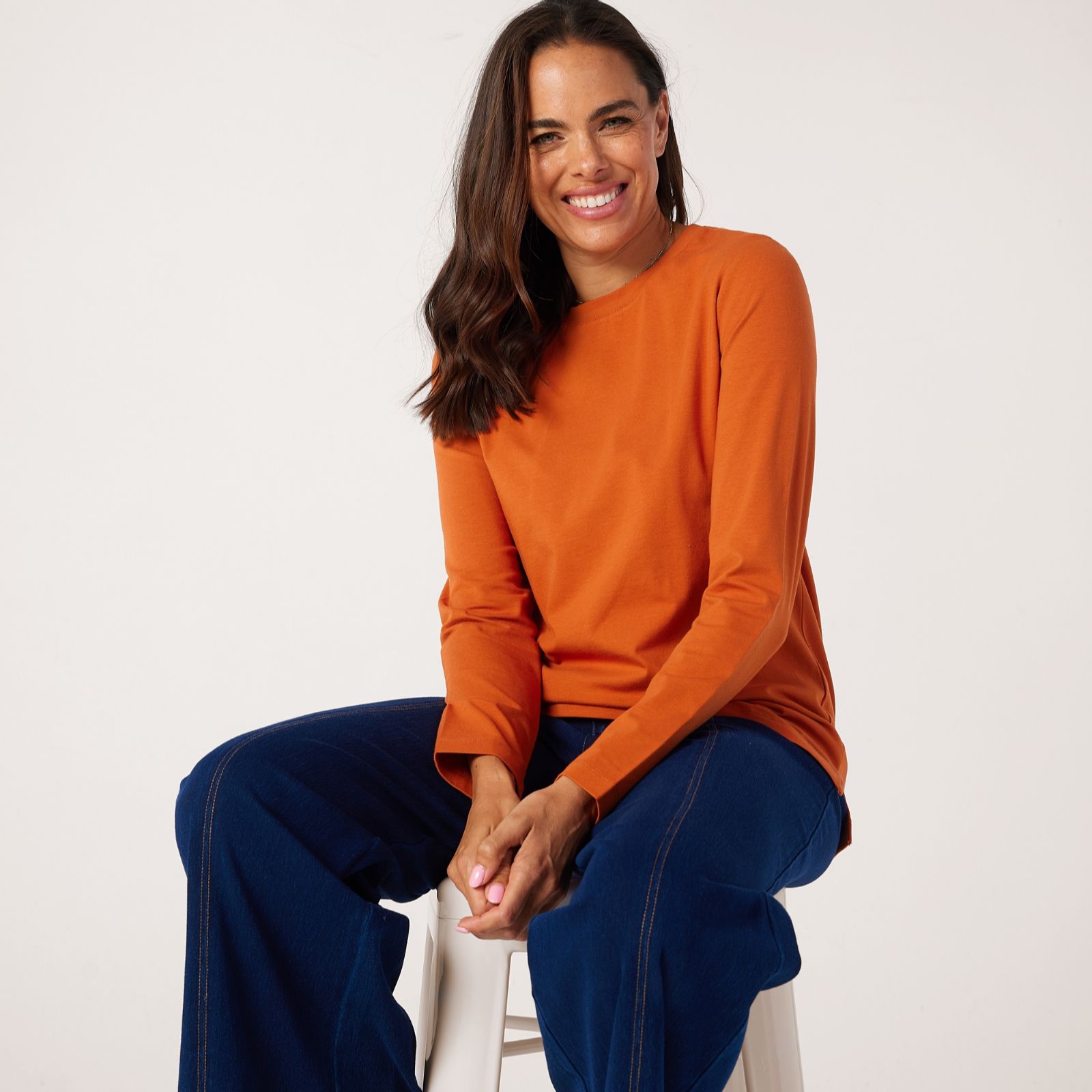 Denim & Co. Essential Long Sleeve Crew Neck Top
