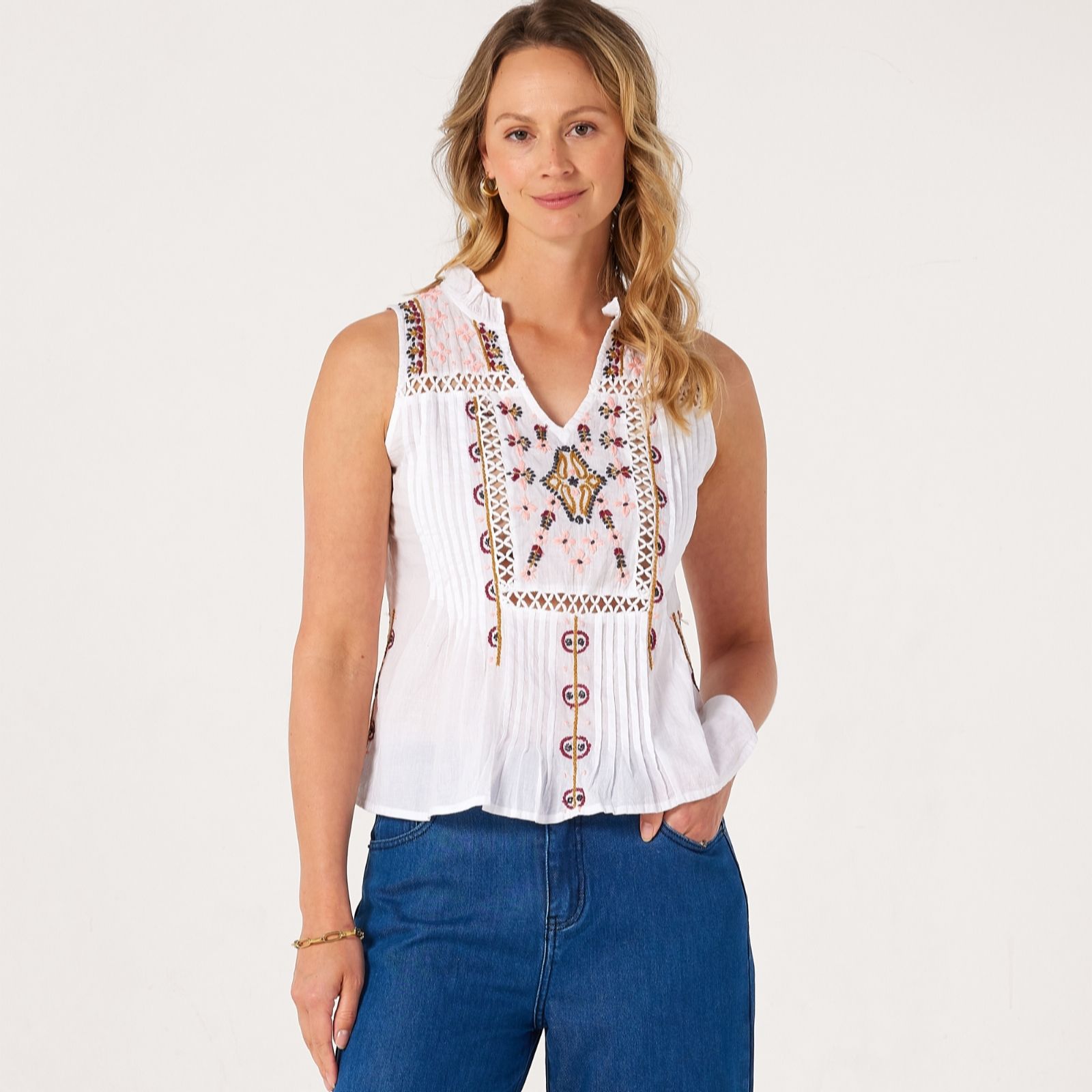 Handprint Dream Embroidered Fiora Sleeveless Top