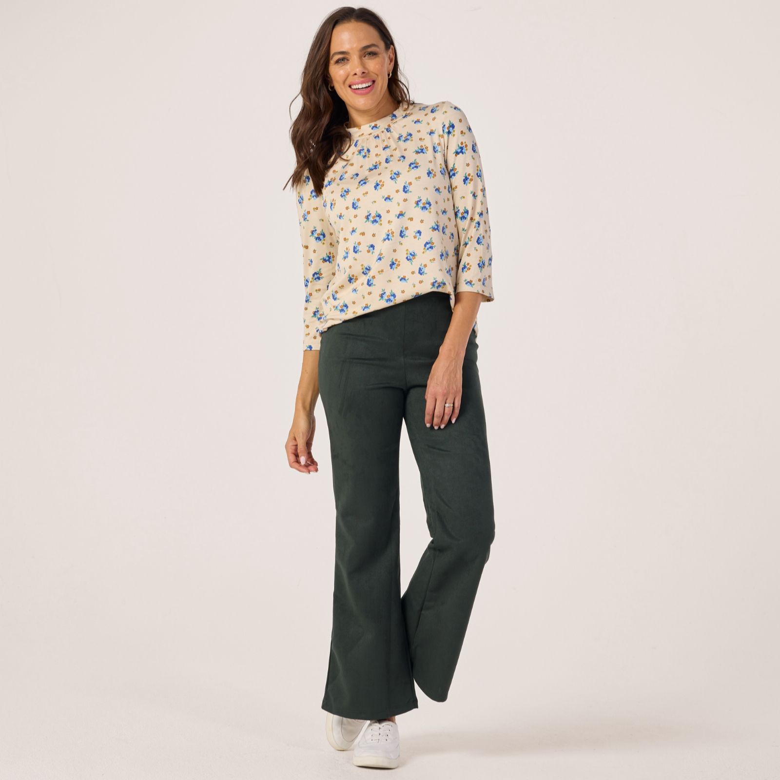 Kim & Co Stretch Faux Suede Ella Flared Petite Trousers