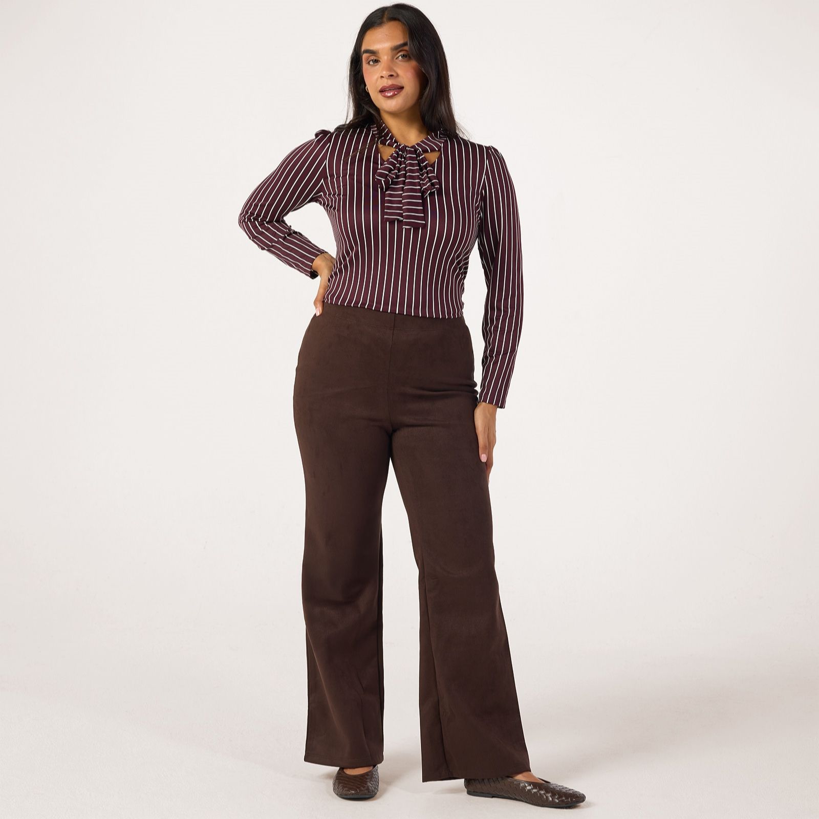 Kim & Co Stretch Faux Suede Ella Flared Petite Trousers