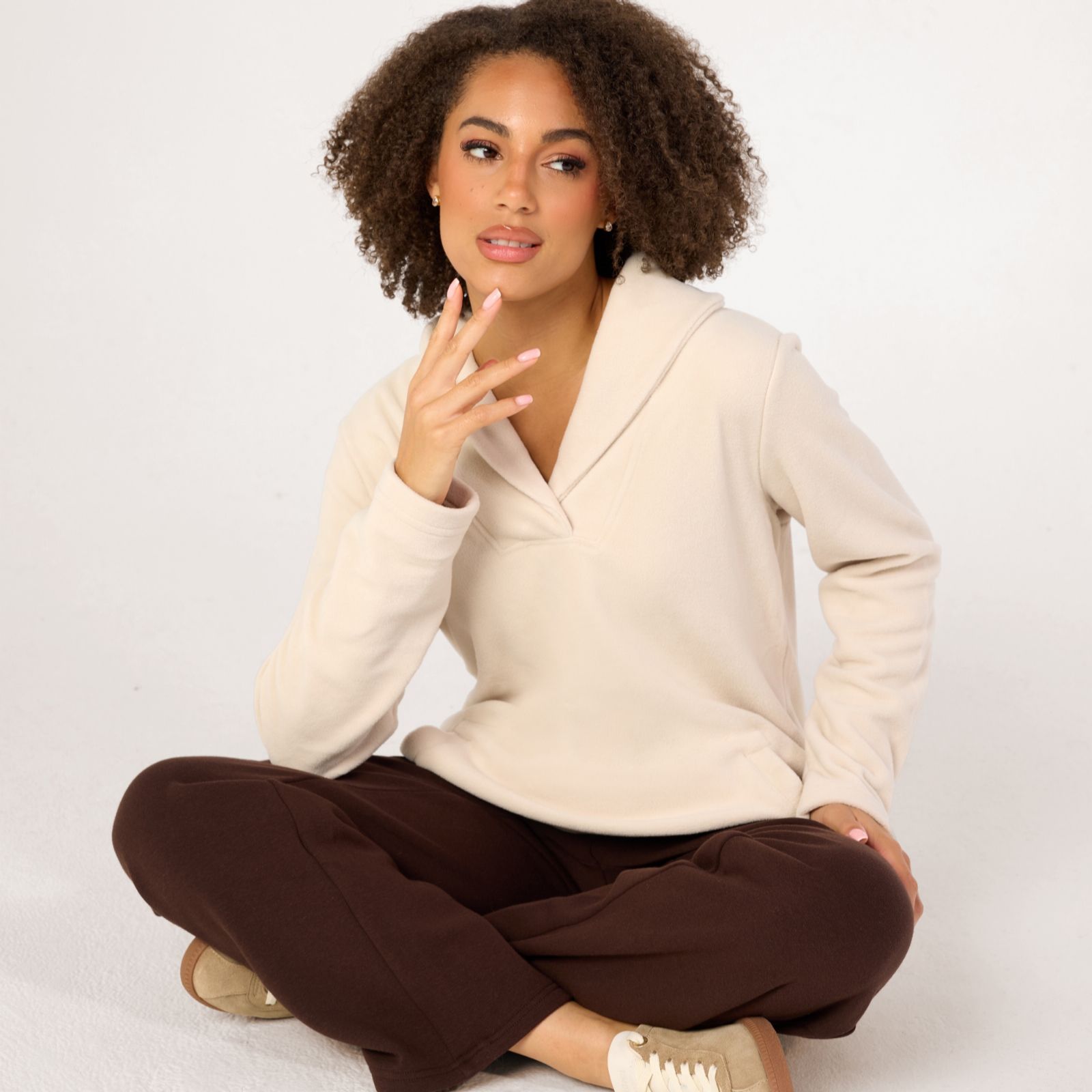 Denim & Co Fleece Shawl Collar Long Sleeve Top
