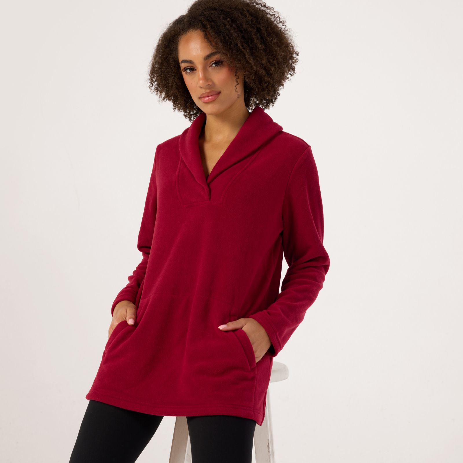 Denim & Co Fleece Shawl Collar Long Sleeve Top
