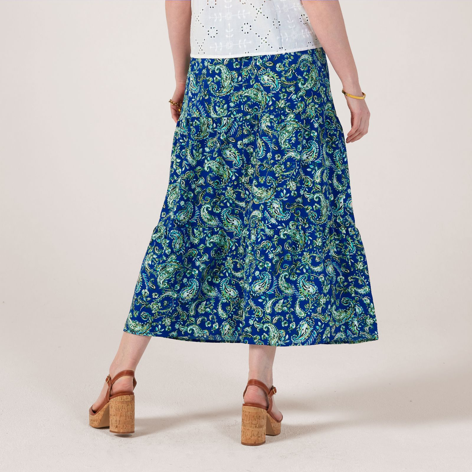Kim & Co Printed Poplin Tiered Maxi Skirt - QVC UK
