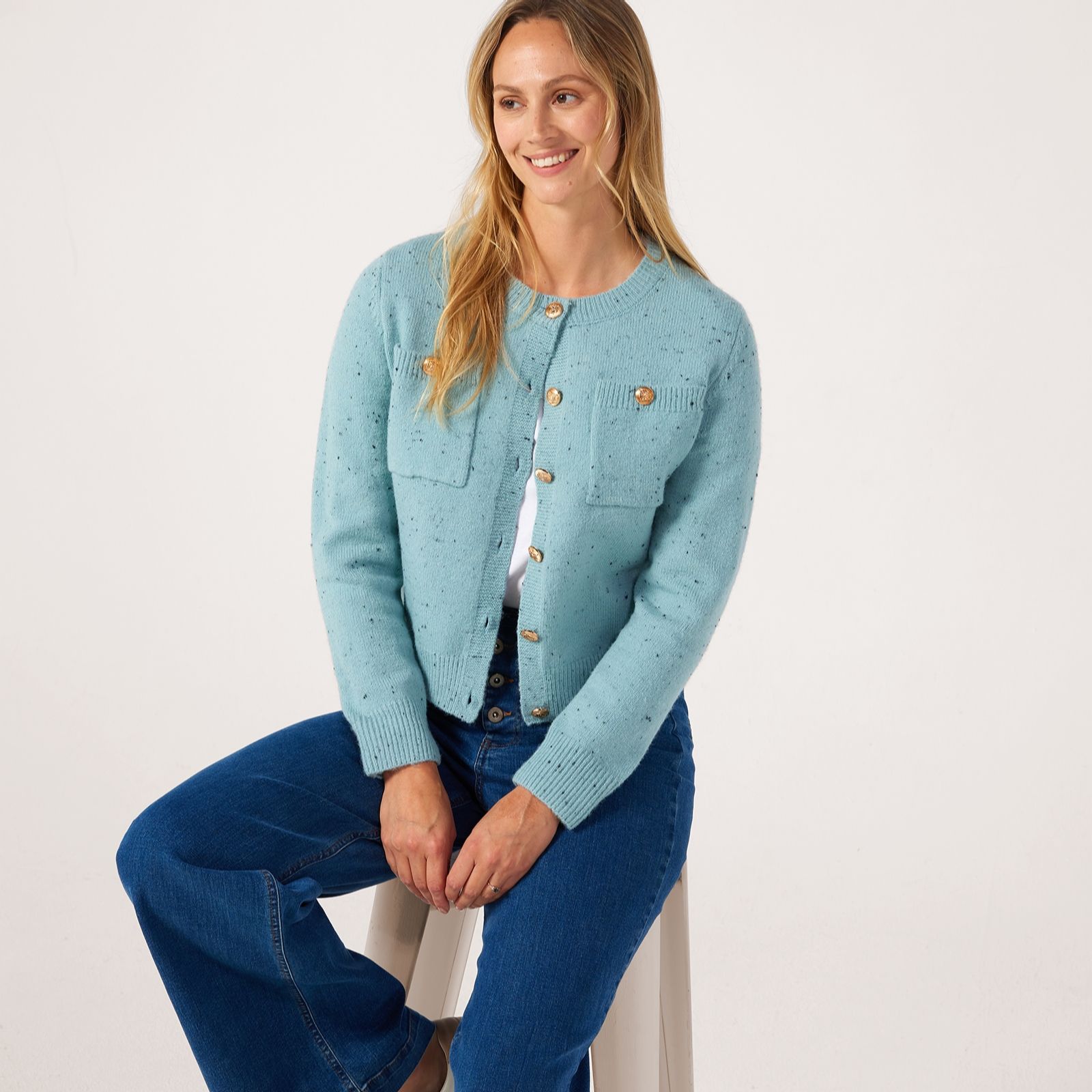 Izabel London Marled Cardigan Gold Buttons
