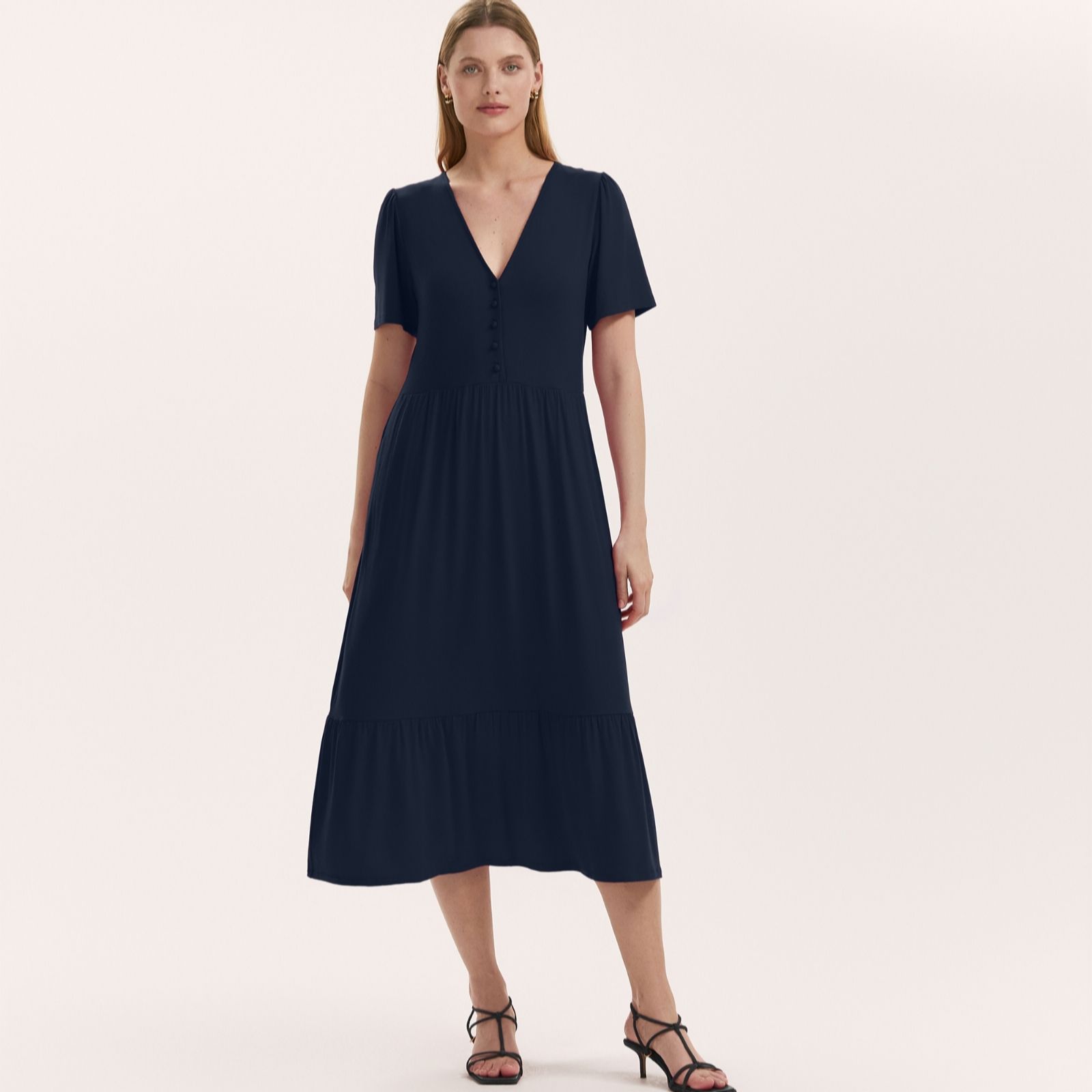 Finery London Edith Viscose Jersey Stretch Dress with Buttons