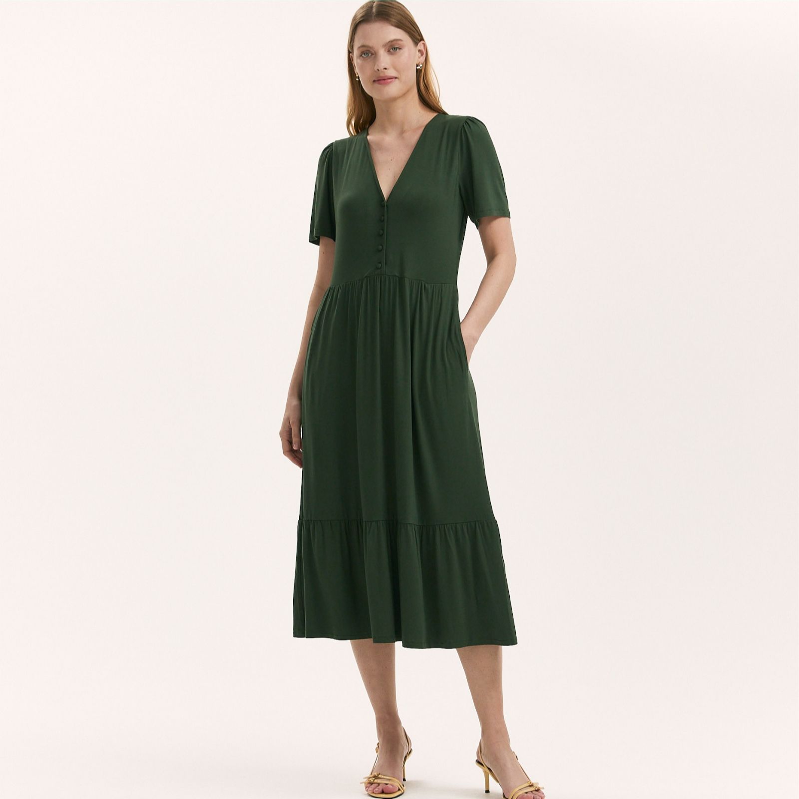 Finery London Edith Viscose Jersey Stretch Dress with Buttons