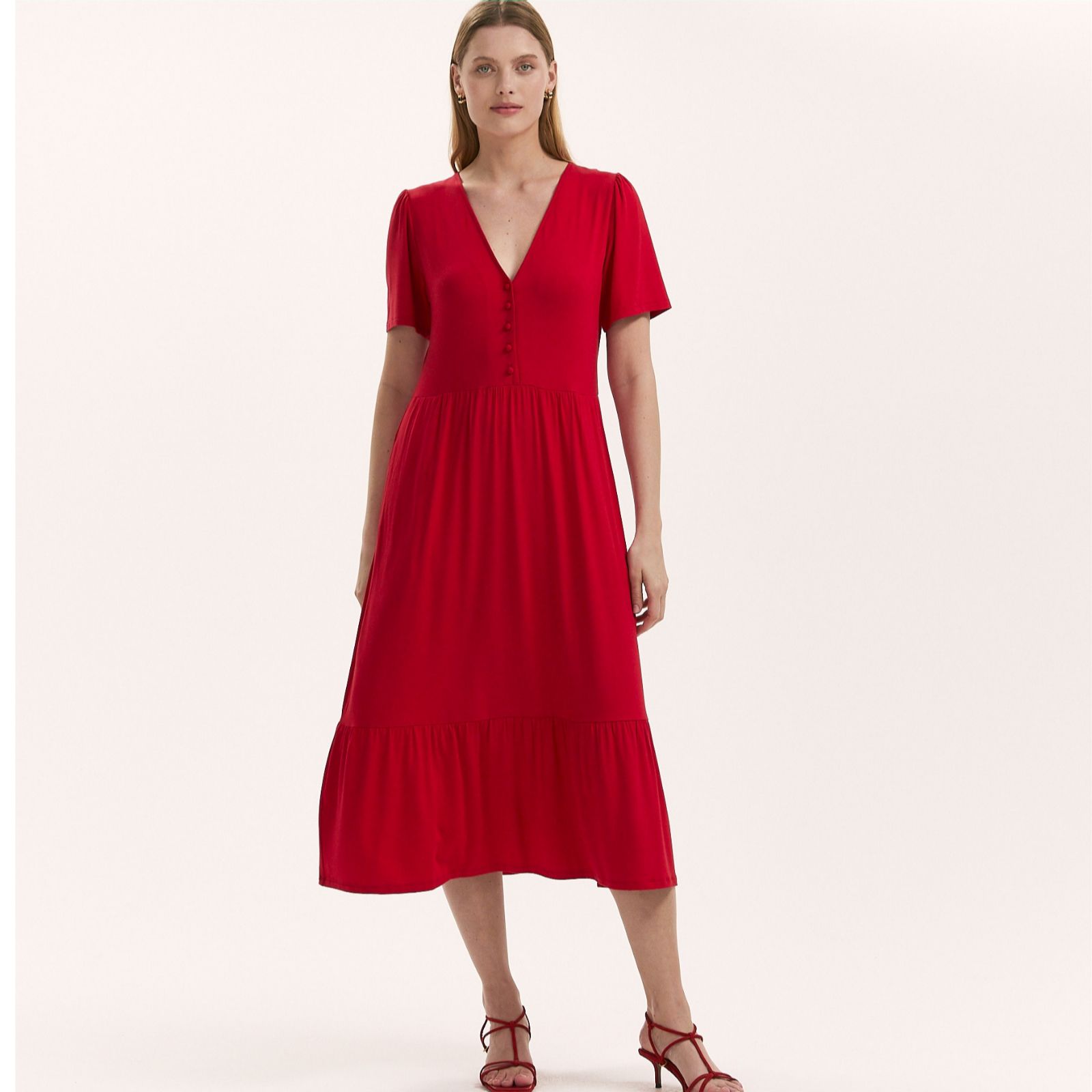 Finery London Edith Viscose Jersey Stretch Dress with Buttons
