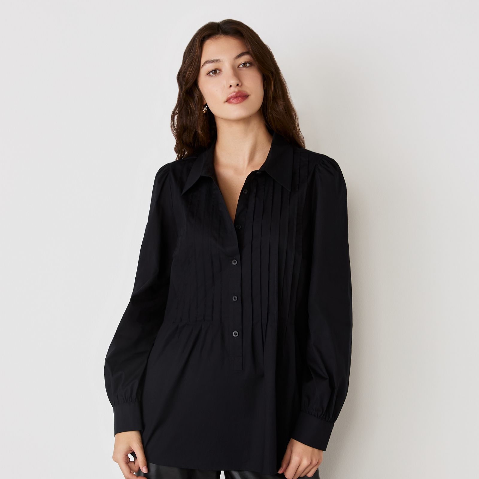 Finery London Mimi Cotton Stretch Shirt with Pleat Details