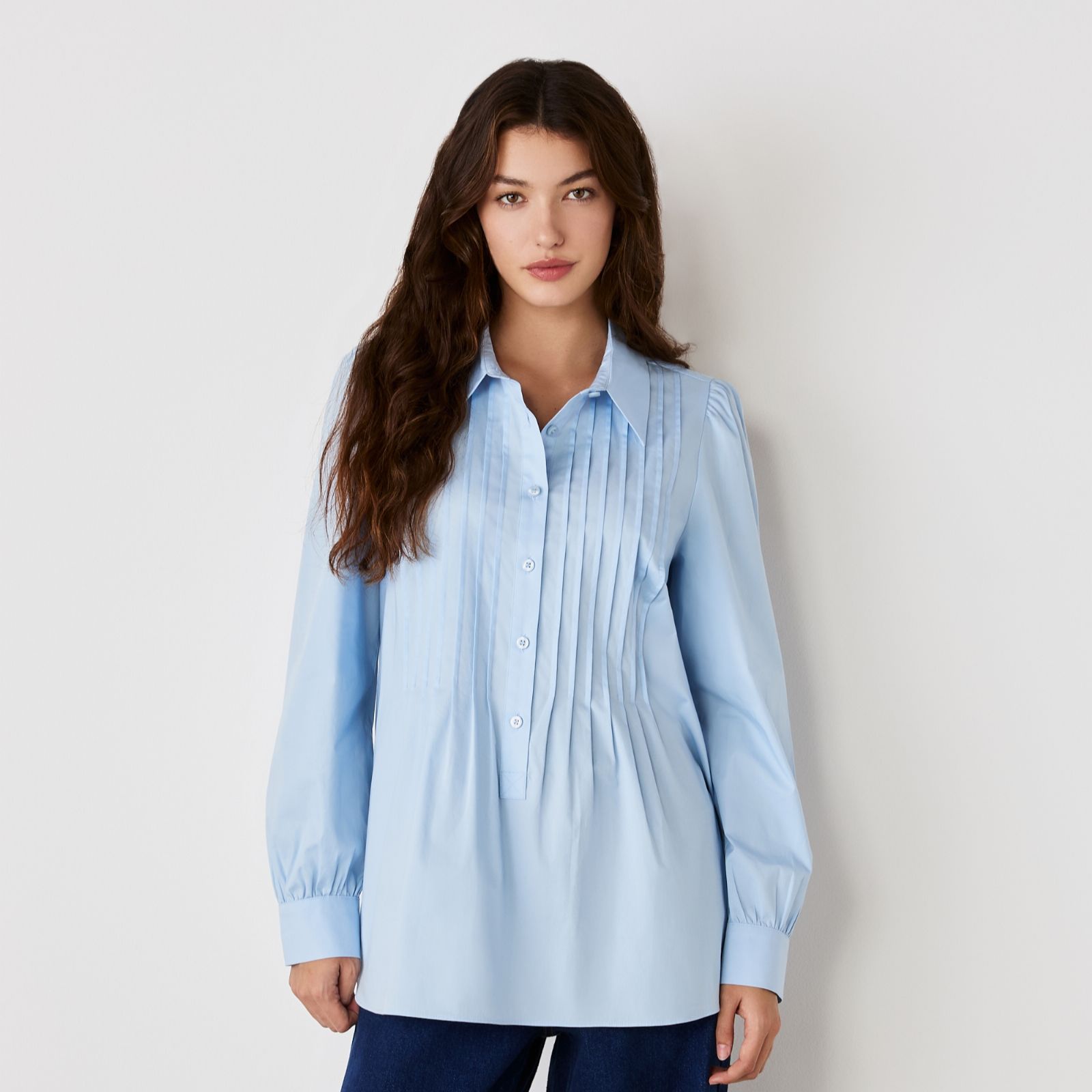 Finery London Mimi Cotton Stretch Shirt with Pleat Details