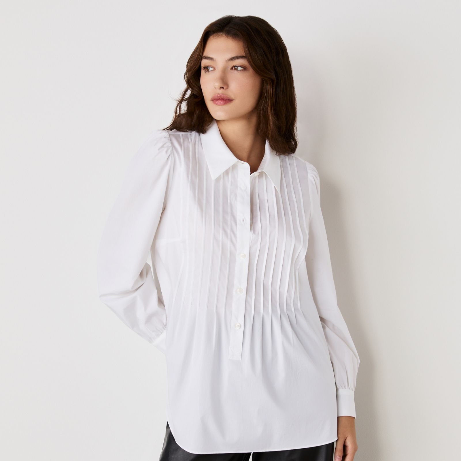 Finery London Mimi Cotton Stretch Shirt with Pleat Details