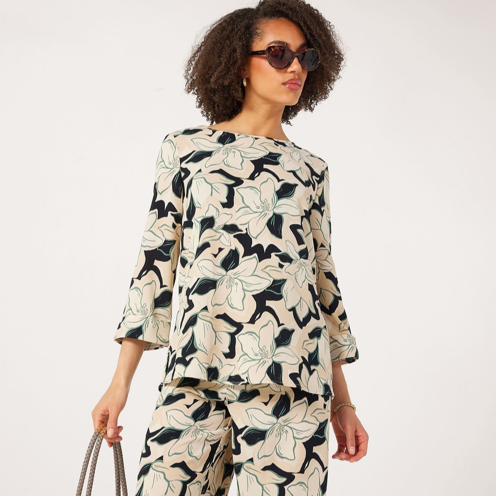 Kim & Co Crinkle Poplin 3/4 Sleeve Relaxed Top