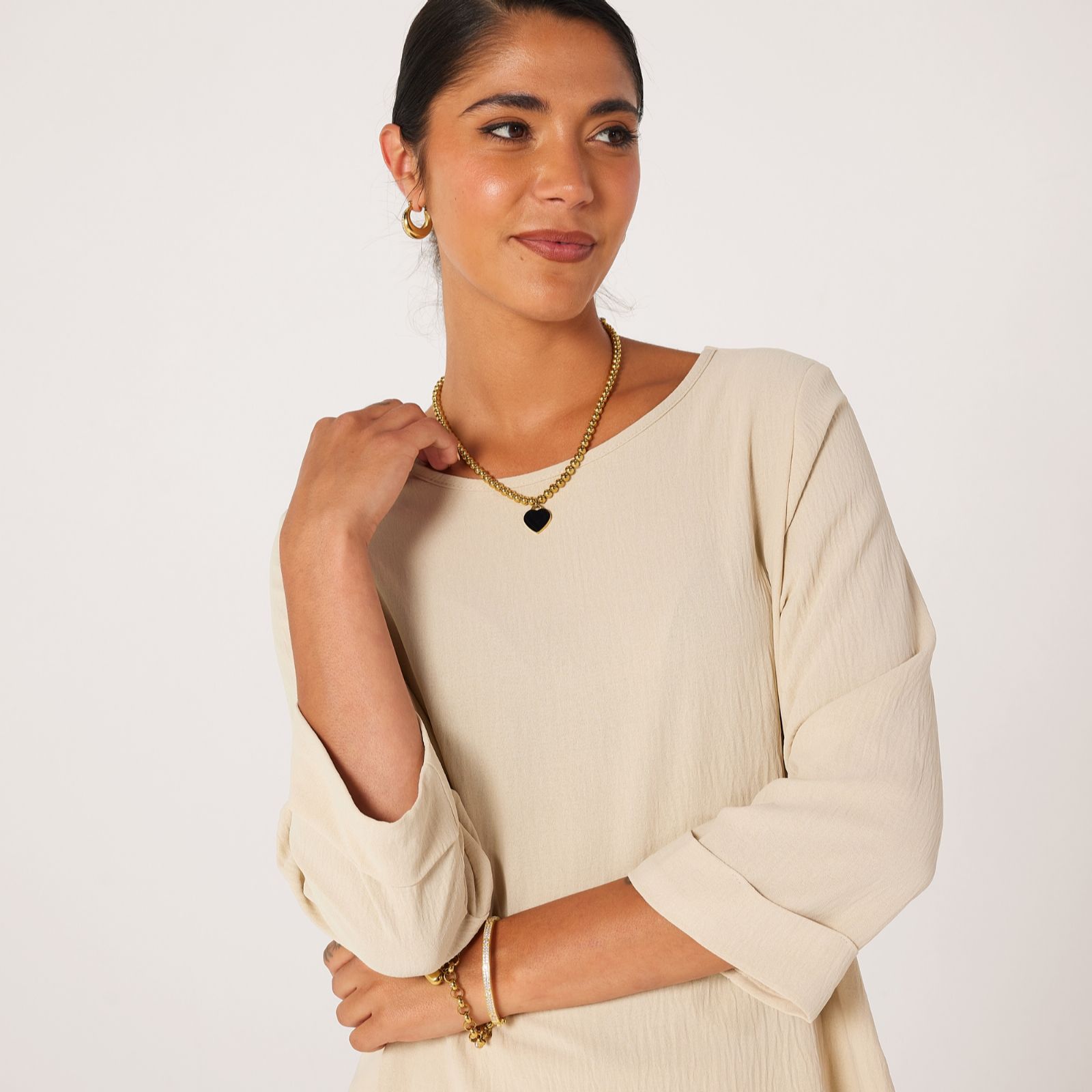 Kim & Co Crinkle Poplin 3/4 Sleeve Relaxed Top