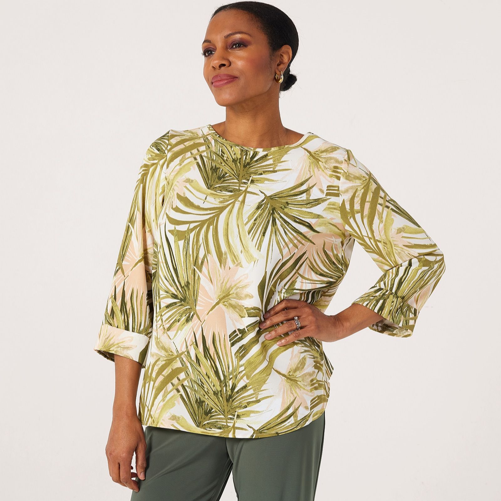 Kim & Co Crinkle Poplin 3/4 Sleeve Relaxed Top