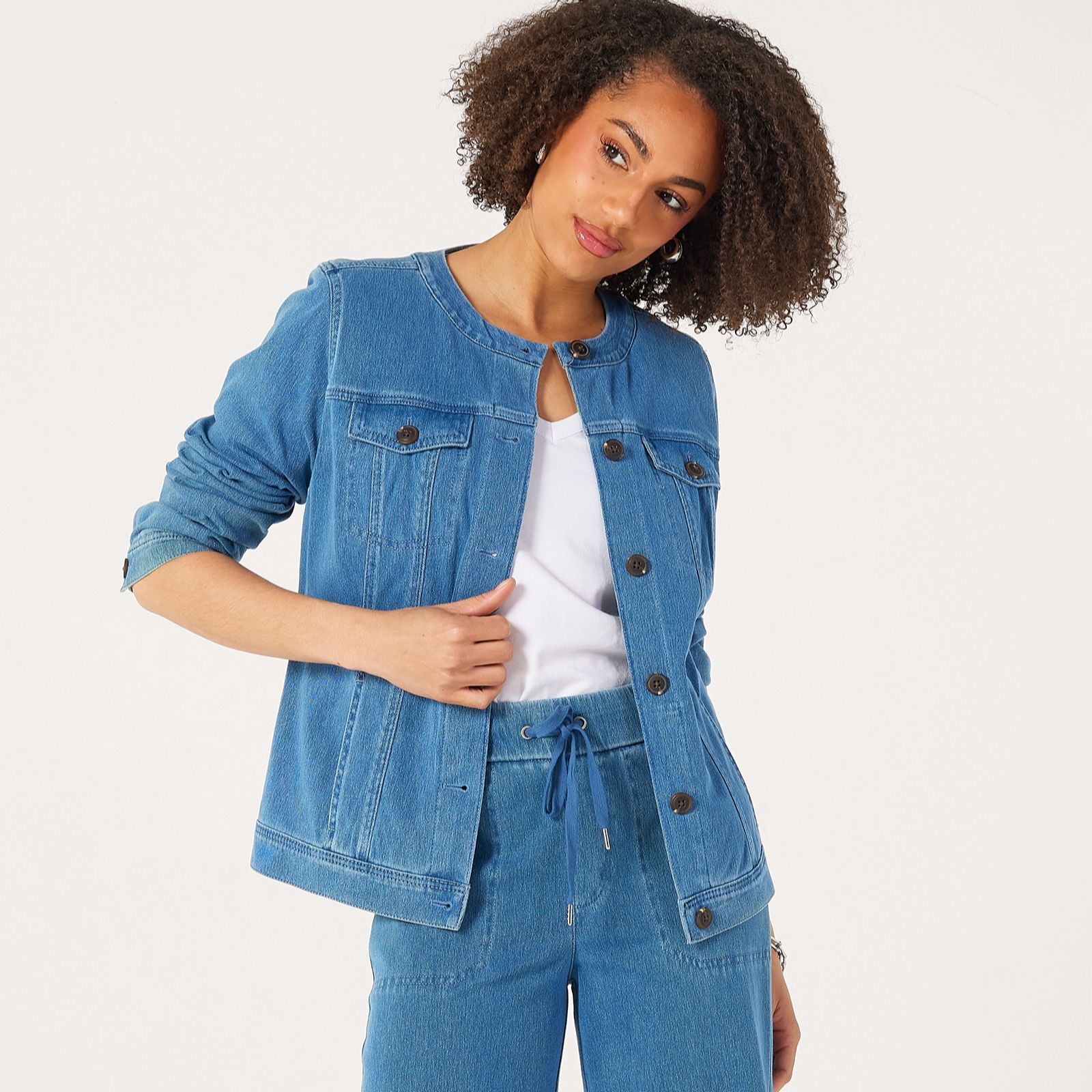Denim & Co. Comfy Knit Collarless Denim Jacket