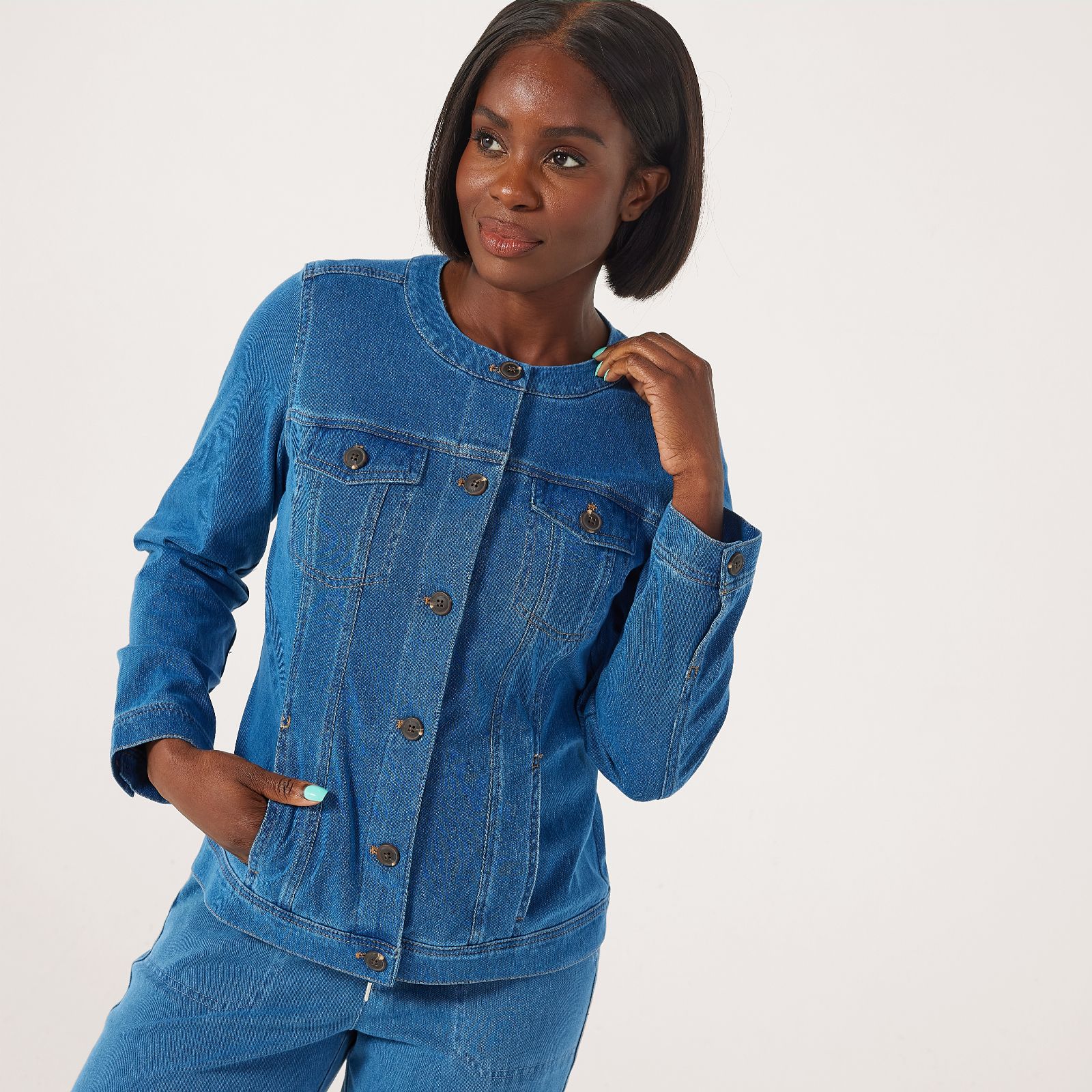 Denim & Co. Comfy Knit Collarless Denim Jacket