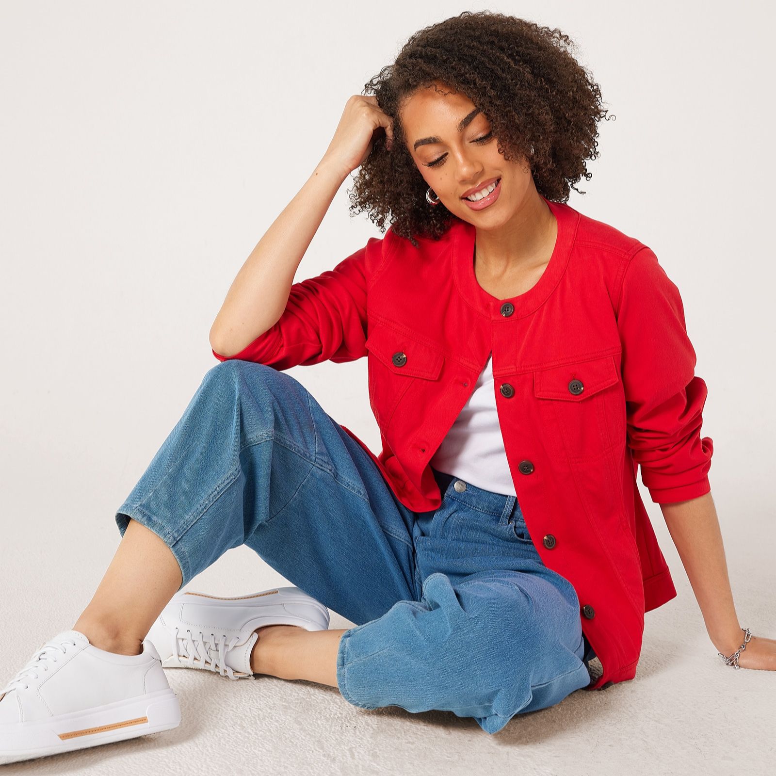 Denim & Co. Comfy Knit Collarless Denim Jacket