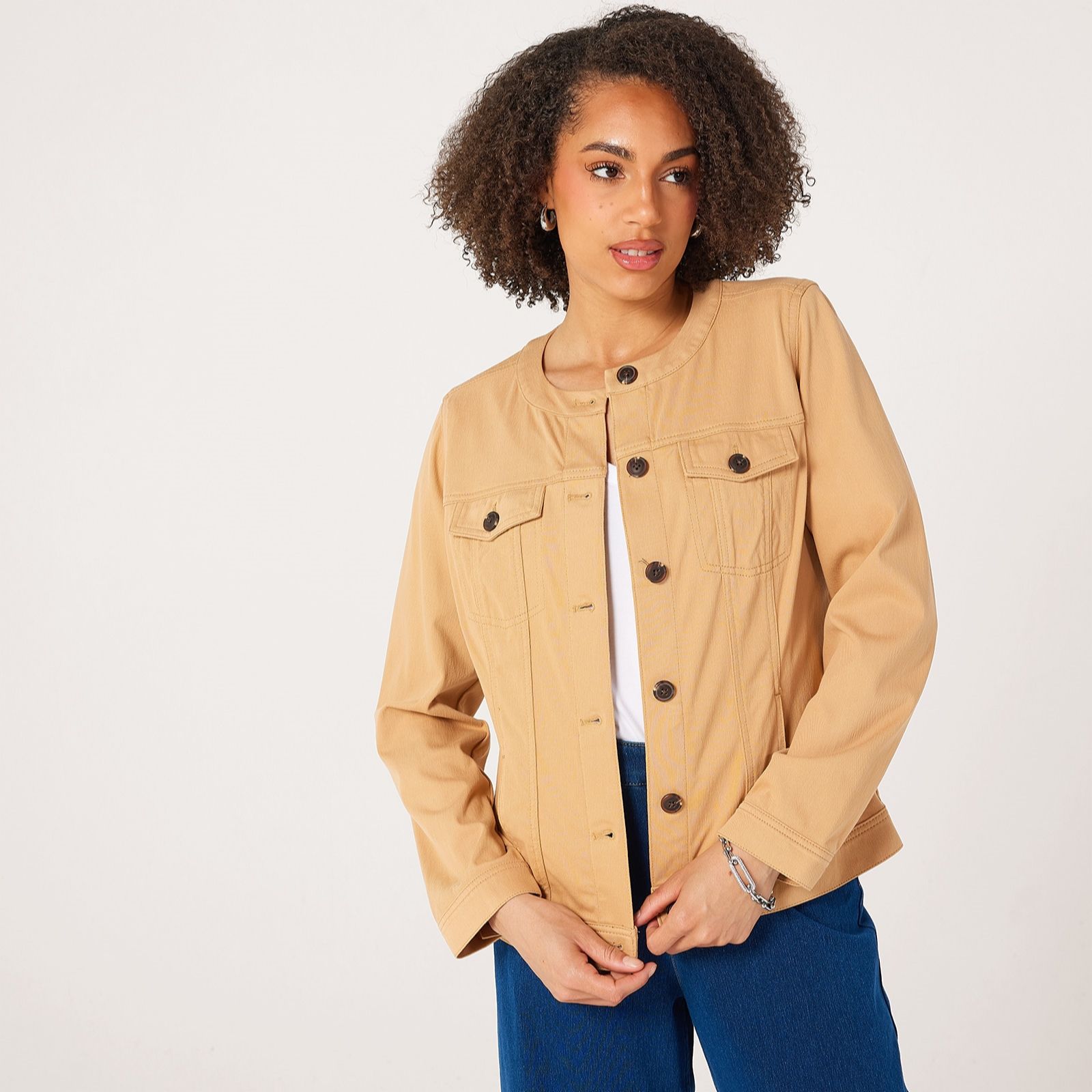 Denim & Co. Comfy Knit Collarless Denim Jacket