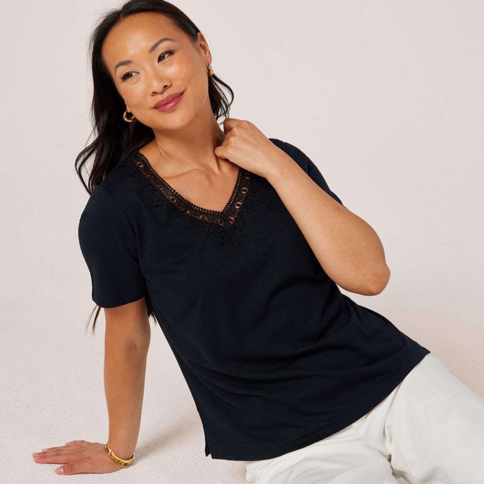 Ruth Langsford Cotton Modal Crochet neck tim top