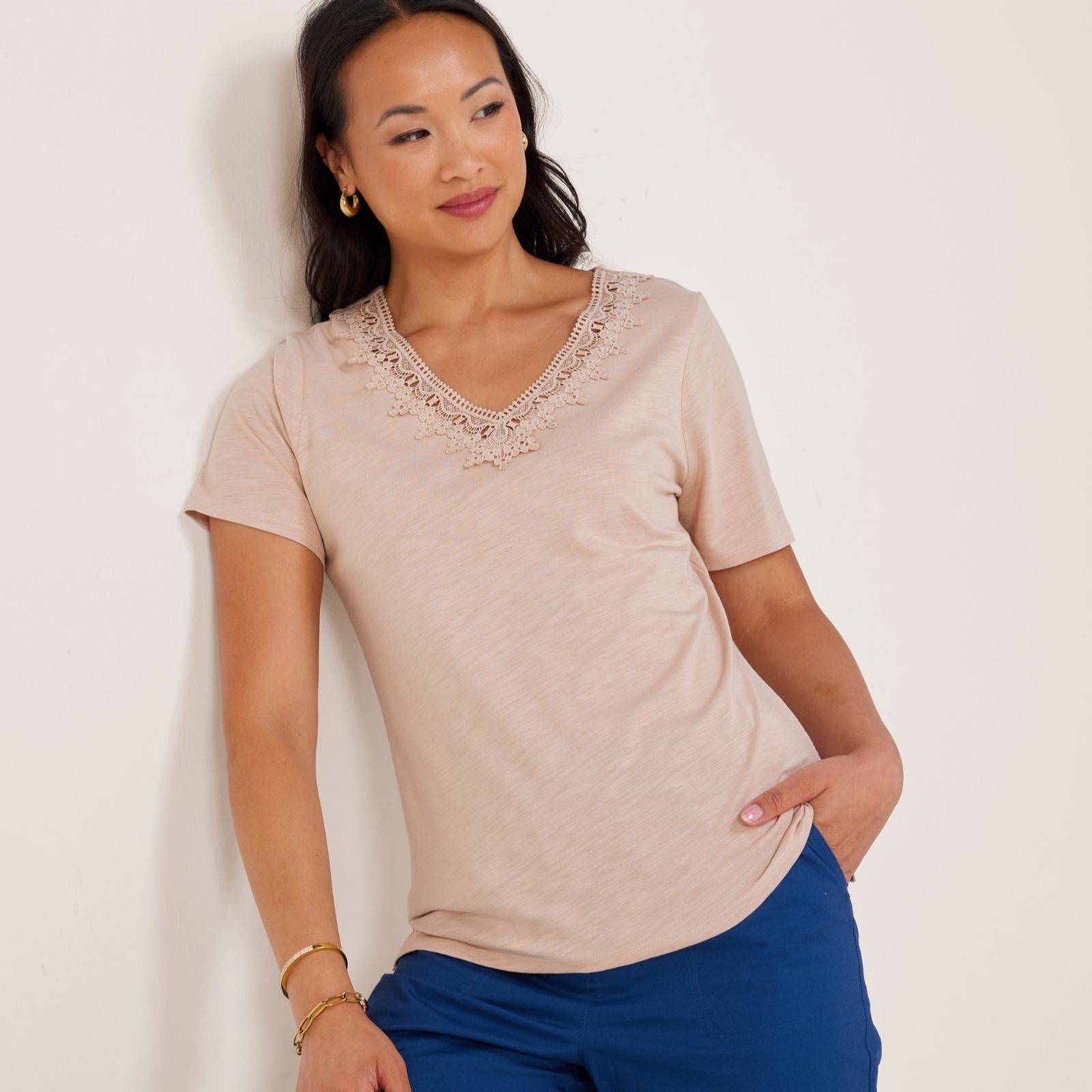 Ruth Langsford Cotton Modal Crochet neck tim top
