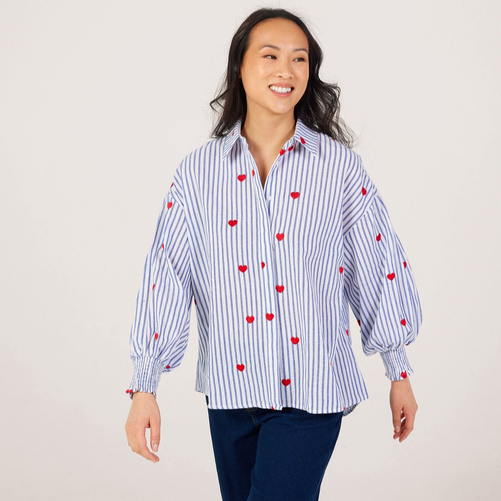  Izabel London Cotton Heart Embroidered Shirt