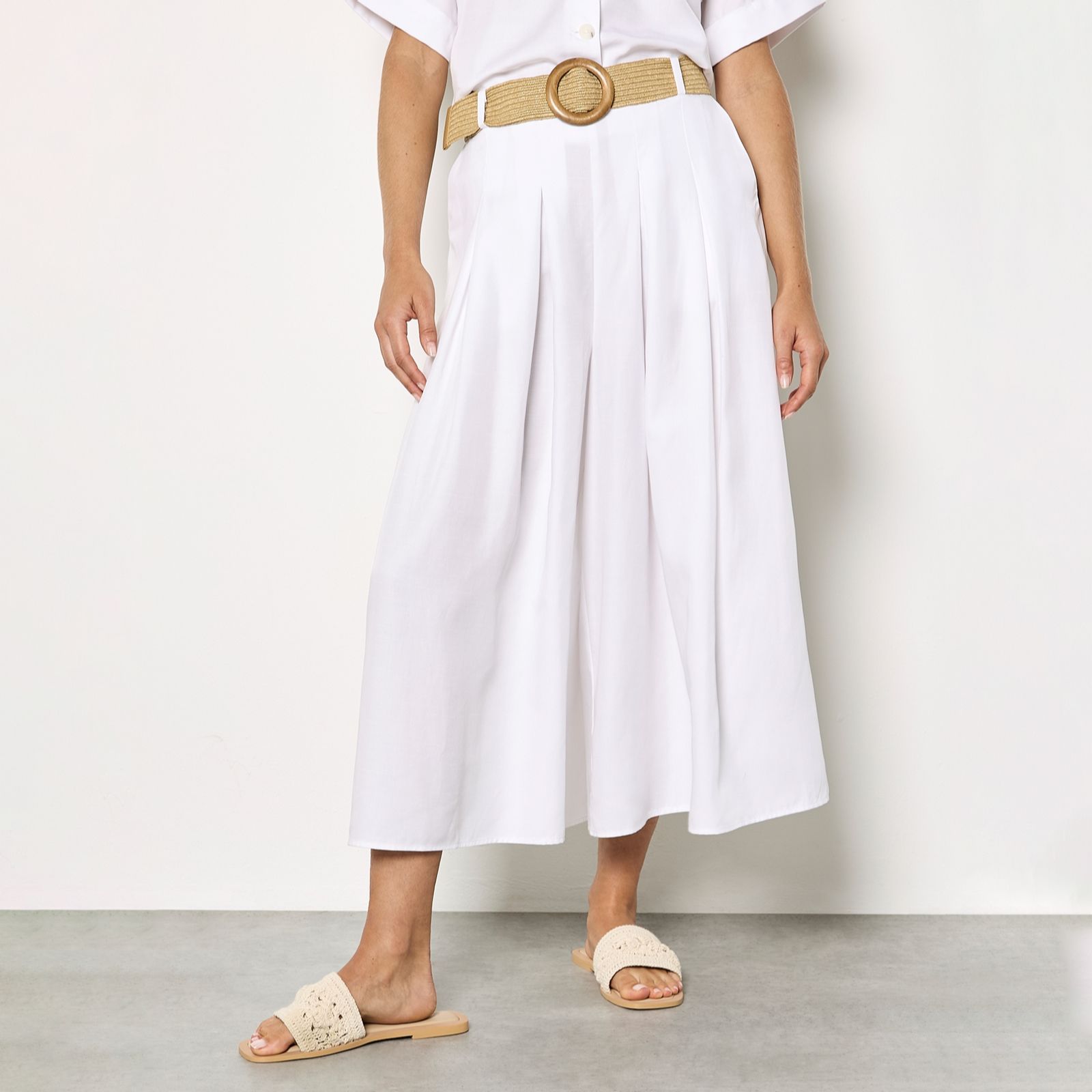 Apricot Linen Mix Wide Leg Pleated Trousers