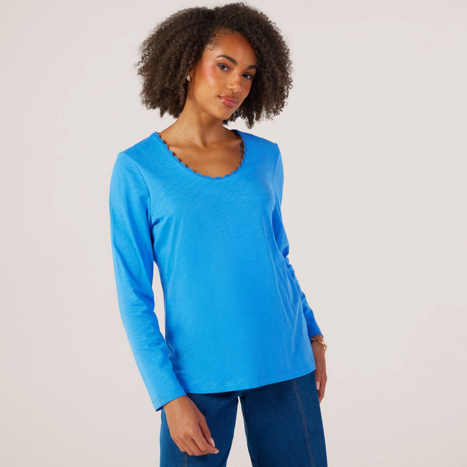 Denim & Co. V Neck Jersey Top with Trim Detail
