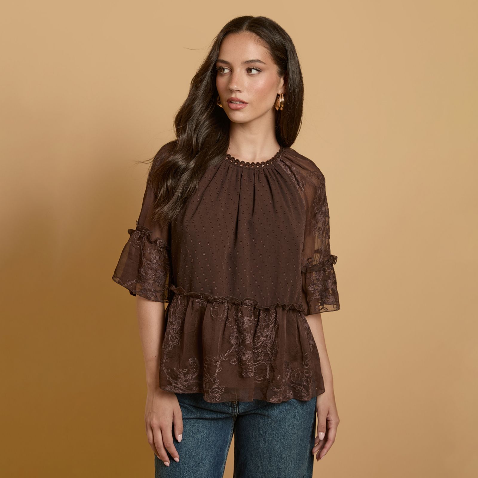 Oasis Printed Chiffon Peplum Blouse