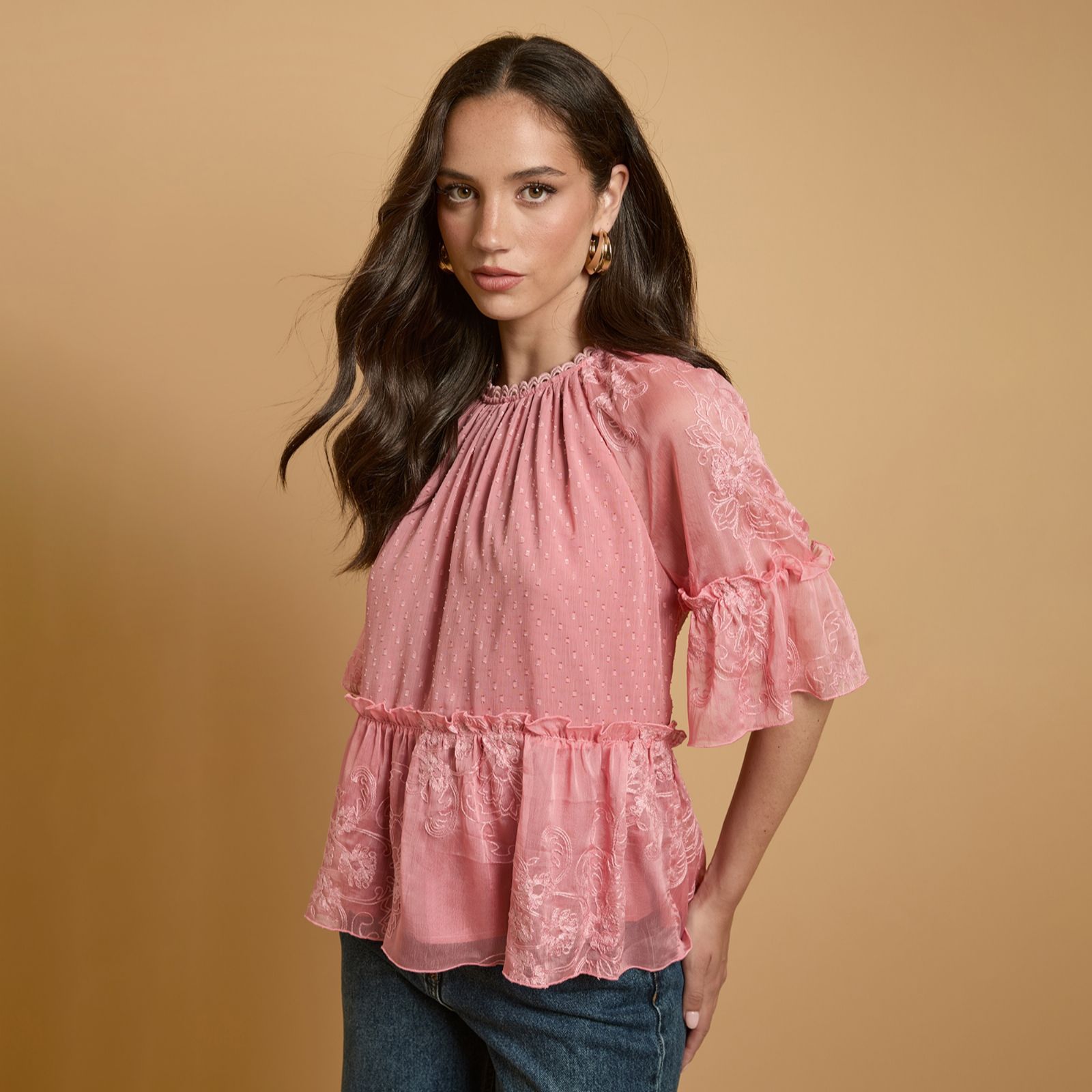 Oasis Printed Chiffon Peplum Blouse