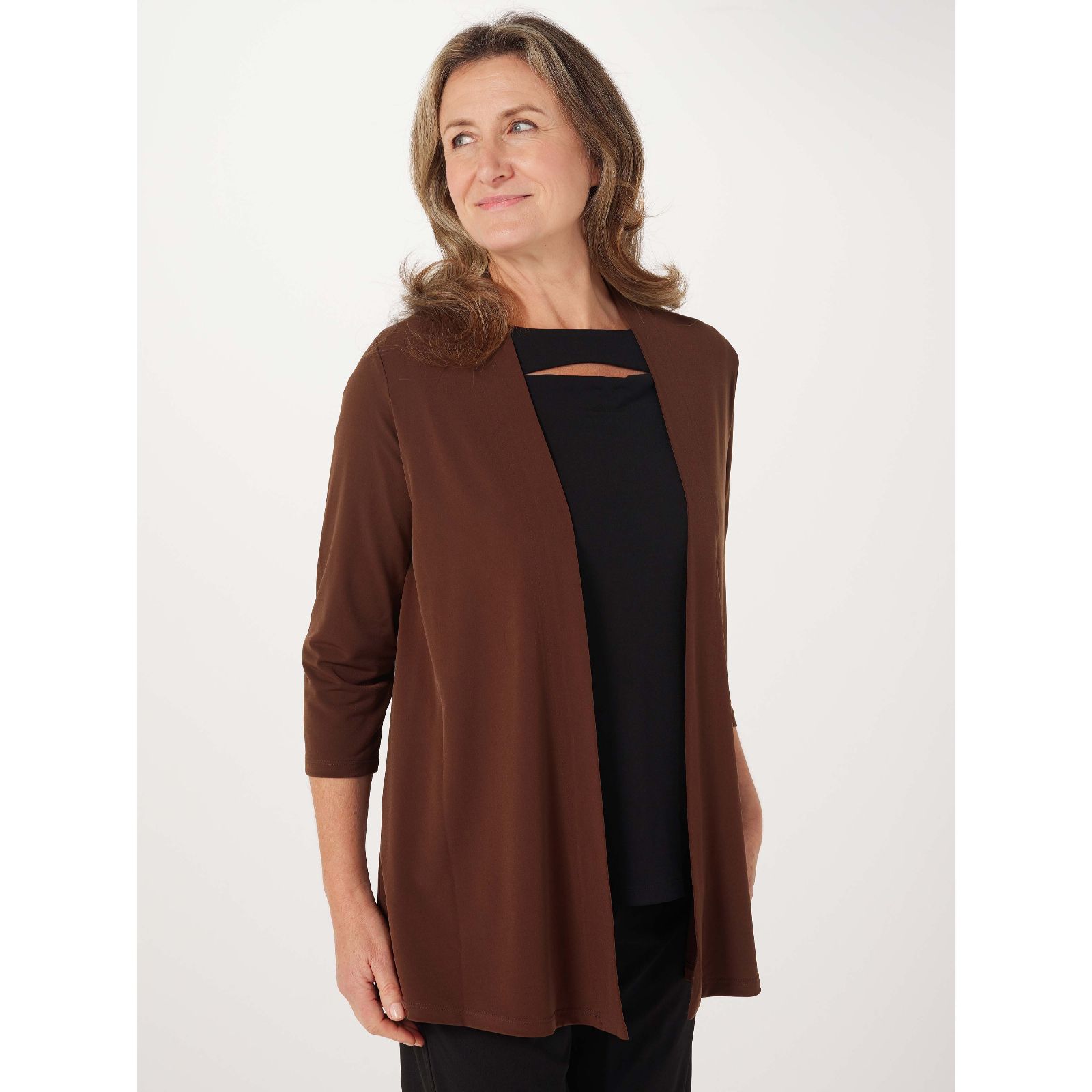 Kim & Co Poly Slinky Long Sleeve Cardigan with Side Slits - QVC UK