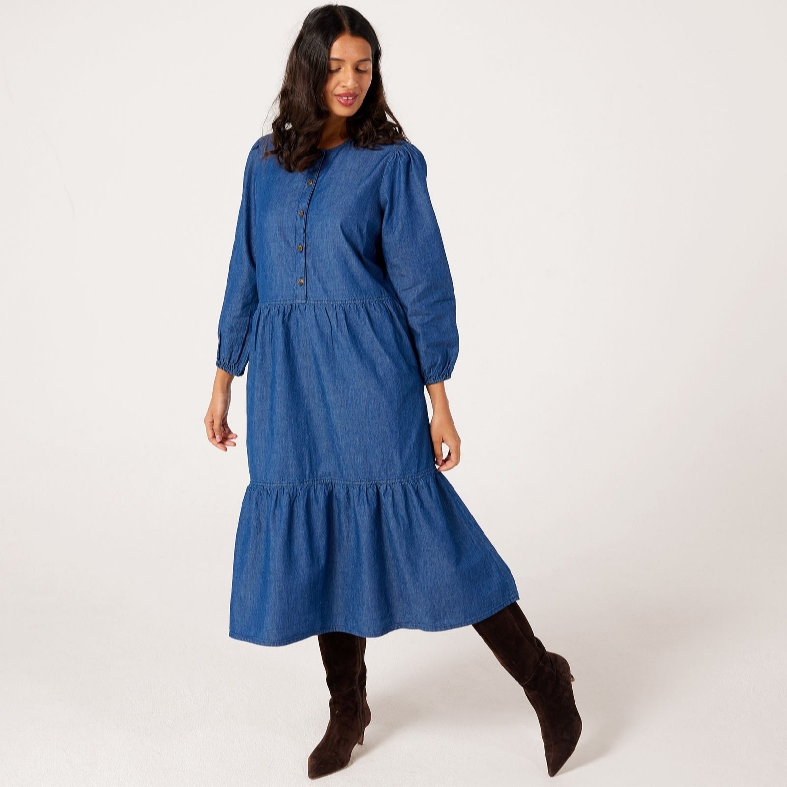 Denim & Co. Cotton Tiered Dress Petite