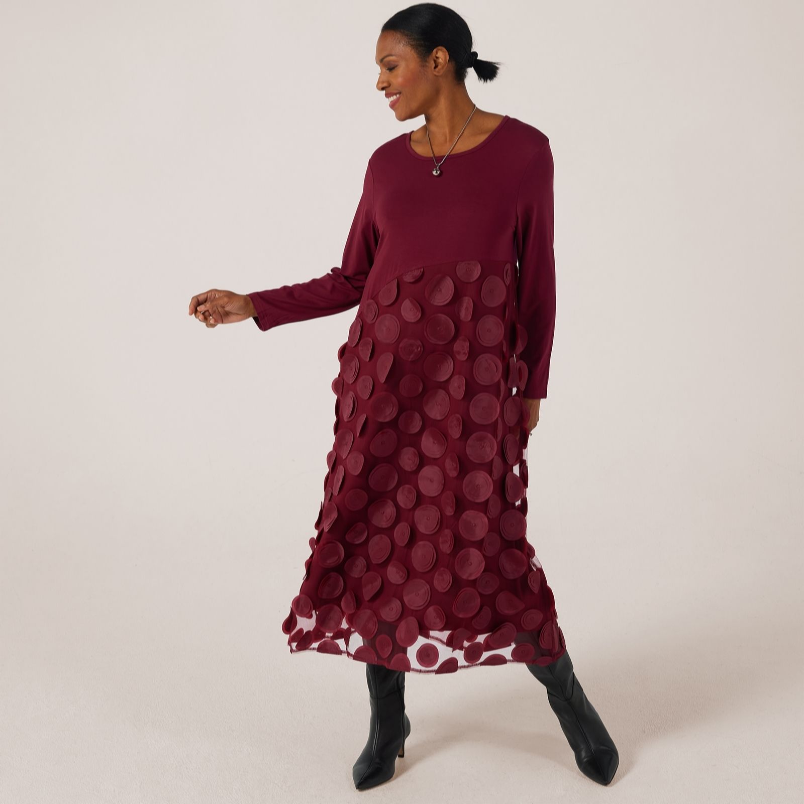 Malissa J Circle Mesh Mixed Media Dress