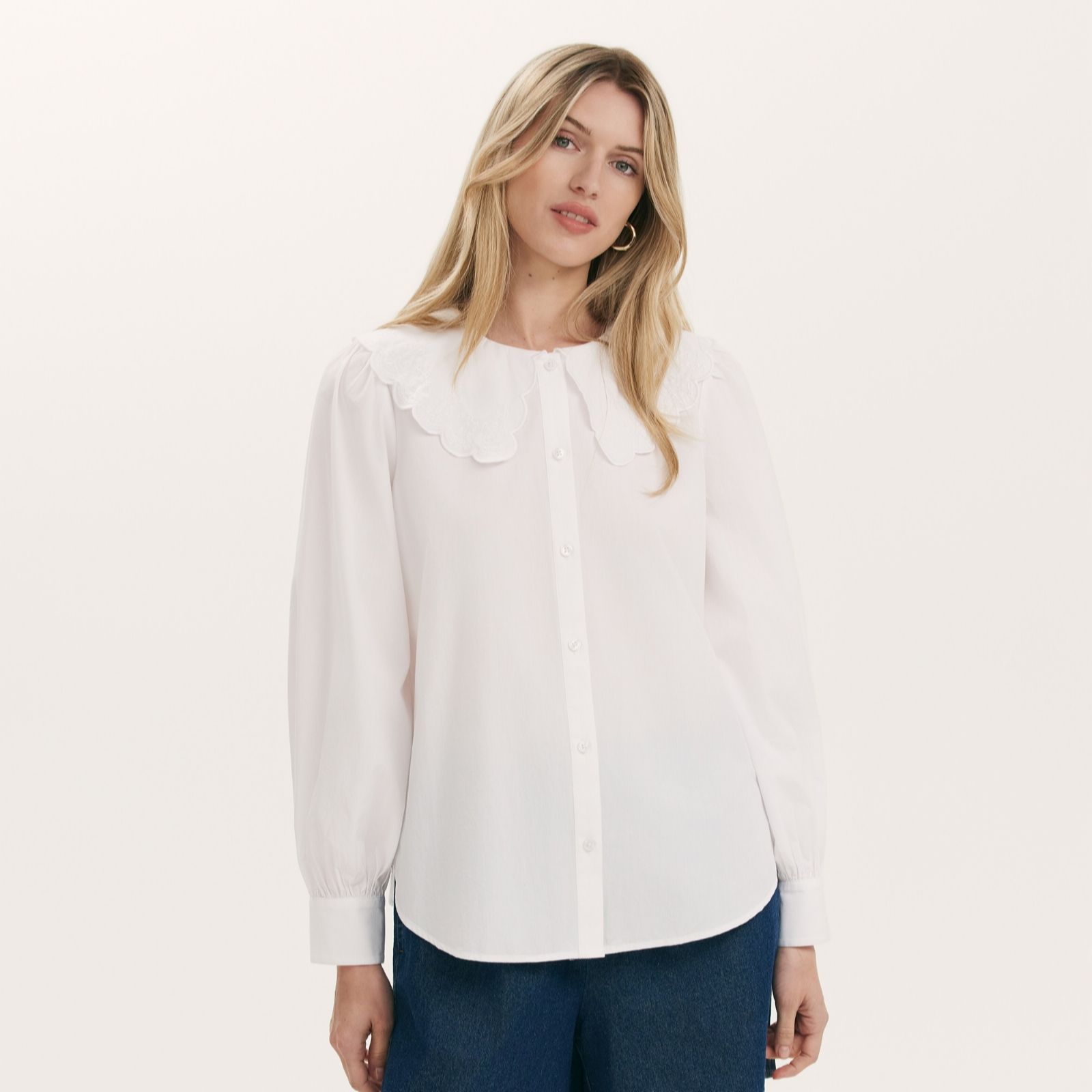 Finery London Ansley Embroidered Collar Cotton Poplin Shirt
